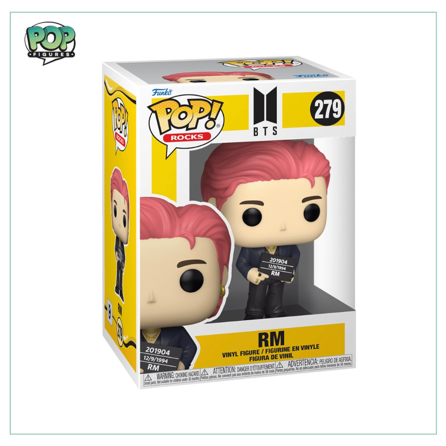 Funko Pop! RM #279 from BTS, featuring a stylish figure in vibrant colors, perfect for any K-pop fan's collection.