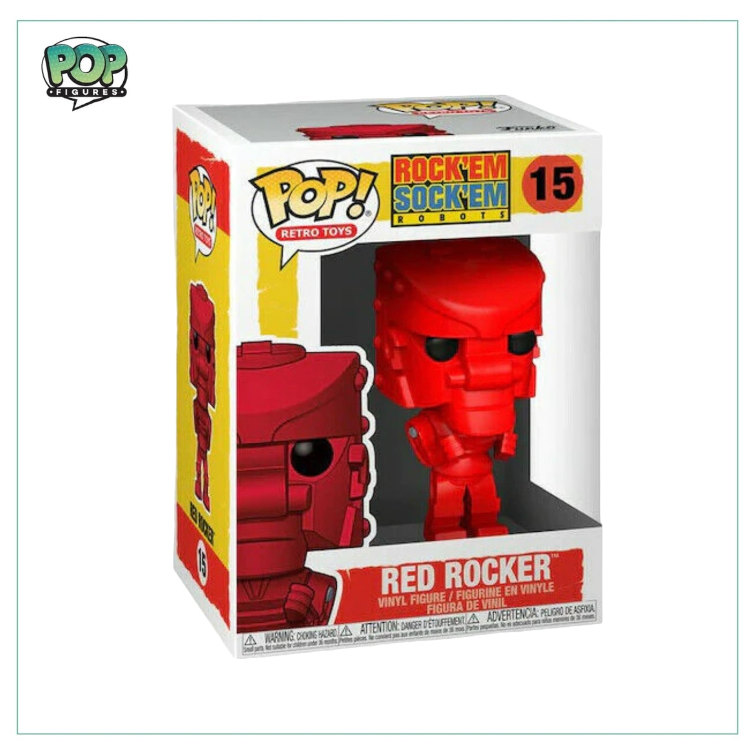 Red Rocker #15 Funko Pop! figure inspired by Rock'Em Sock'Em Robots, featuring vibrant colors and dynamic design.