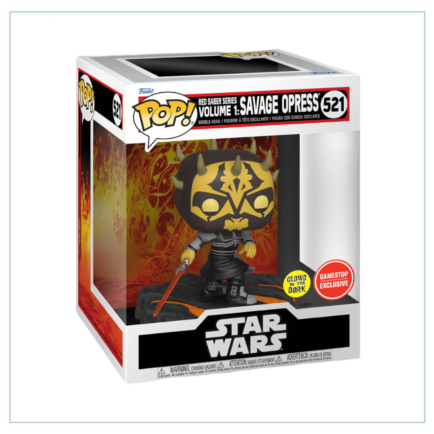 Funko Pop! Red Saber Series Volume 1: Savage Opress #521, a glow-in-the-dark Star Wars figure, exclusive to GameStop.