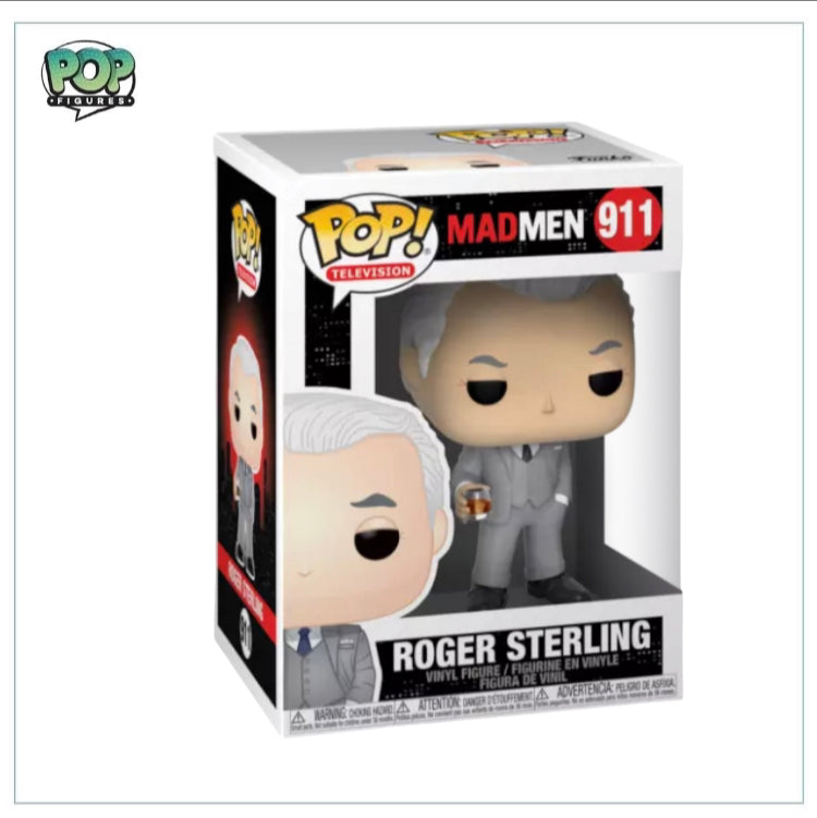 Roger Sterling Funko Pop! from Mad Men, featuring his iconic style with a suit and charming smile, perfect for collectors.