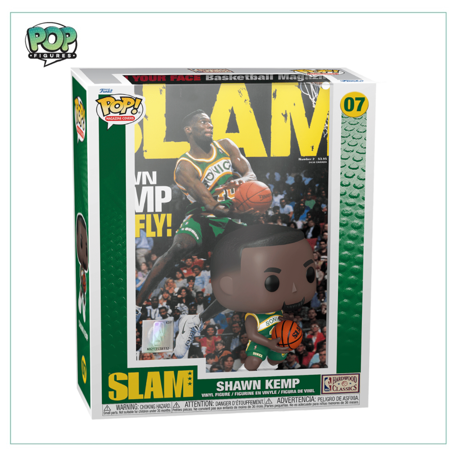 Shawn Kemp #07 Funko Magazine Cover featuring the NBA star in a vibrant design, perfect for collectors and fans alike.