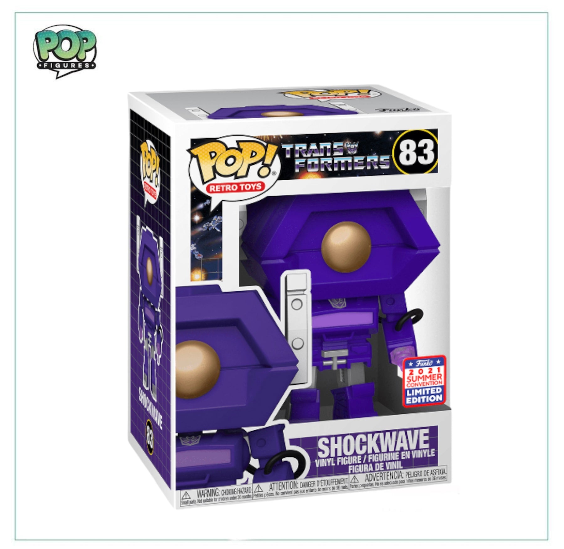 Funko Pop! Shockwave #83 from 2021 SDCC, a limited edition retro toy featuring a cool design and vibrant colors.
