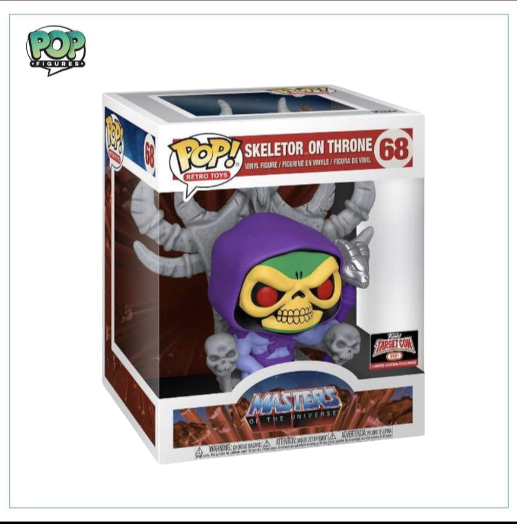 Skeletor sits on a throne in this Deluxe Funko Pop! figure, a 2021 Target Con exclusive from Masters of the Universe.