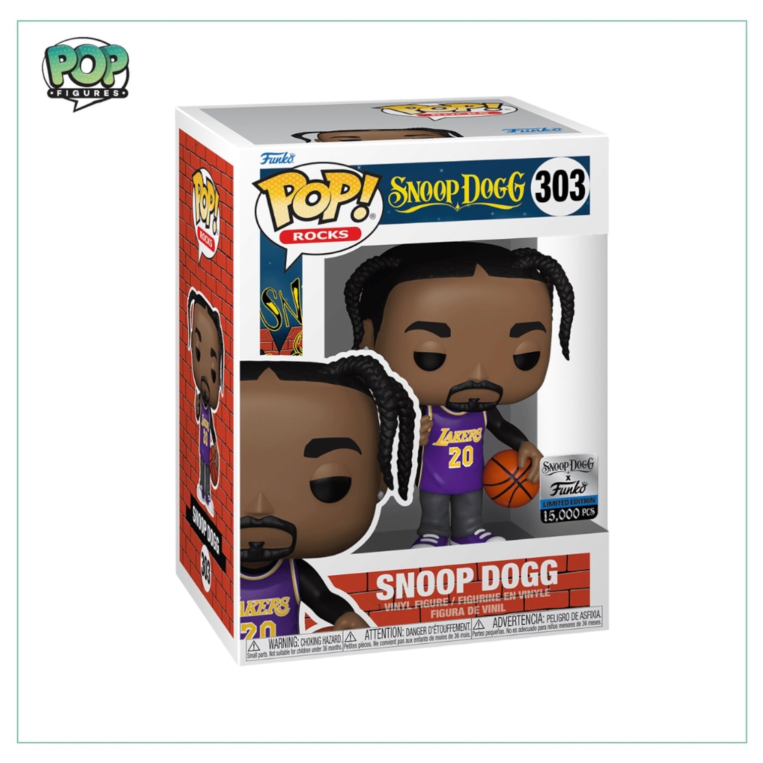 Snoop Dogg Funko Pop in Lakers jersey, exclusive edition from The Dogg House, limited to 15,000 pieces.