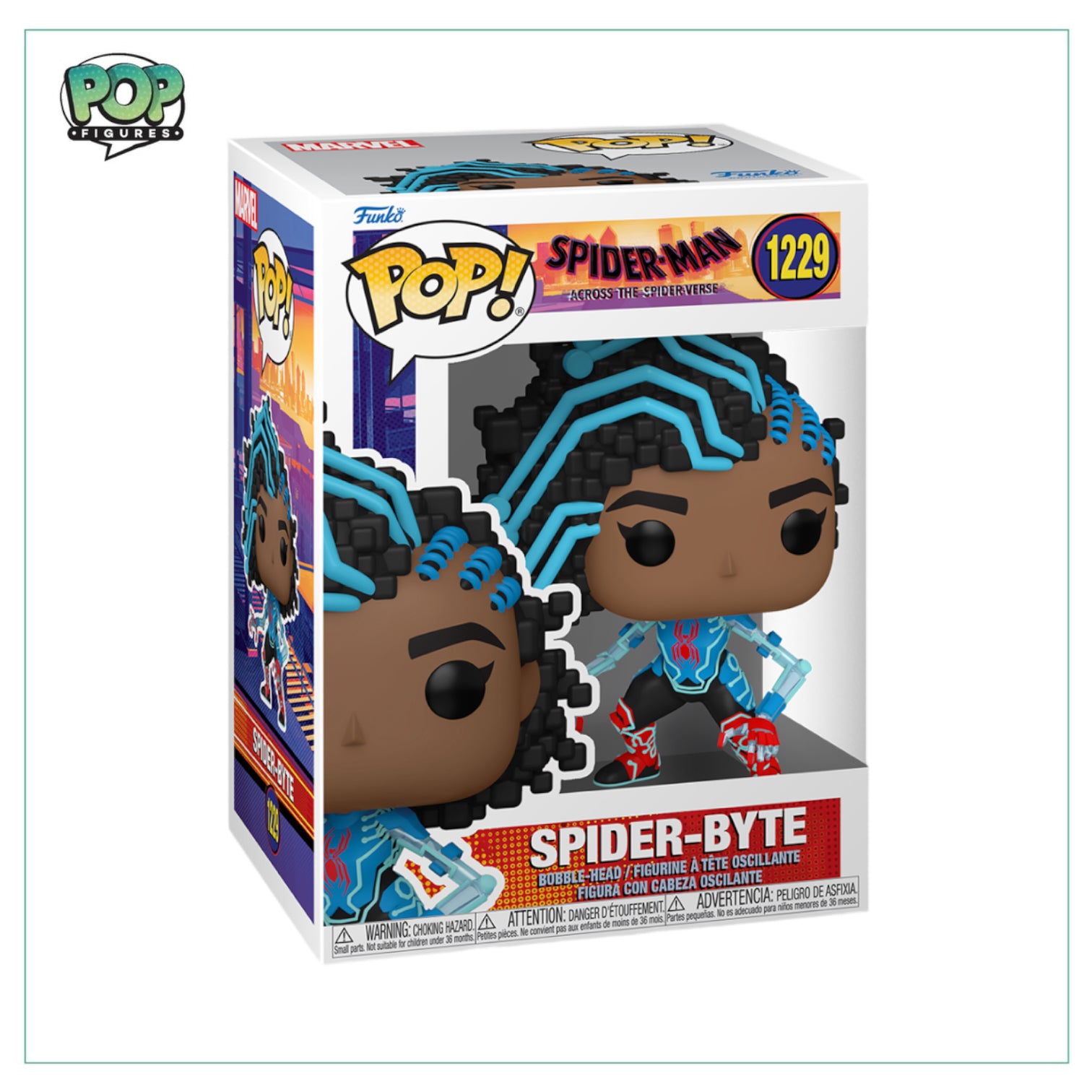 Spider-Byte #1229 Funko Pop! figure from Spider-Man: Across the Spider-Verse, showcasing a colorful and dynamic design.