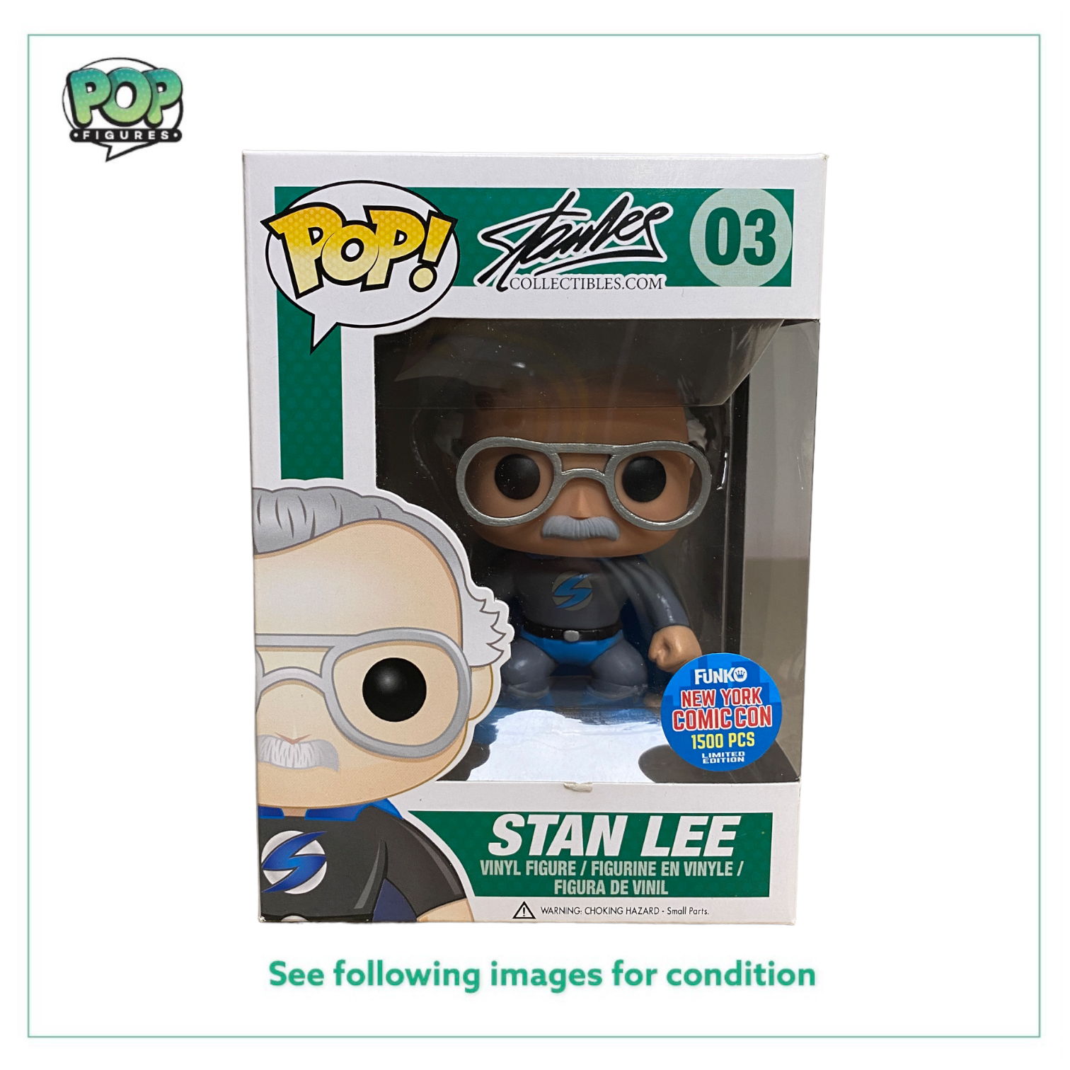 Stan Lee #03 Funko Pop! collectible, NYCC 2015 exclusive, limited to 1500 pieces, condition 8.75/10.