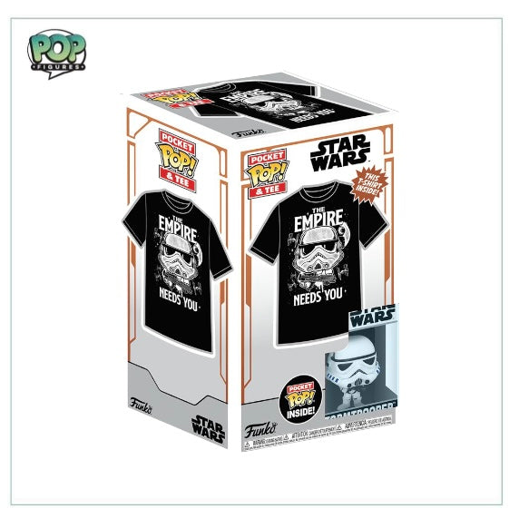 Funko Pocket Pop and Tee set featuring a Stormtrooper from Star Wars: The Empire Needs You, perfect for collectors and fans.