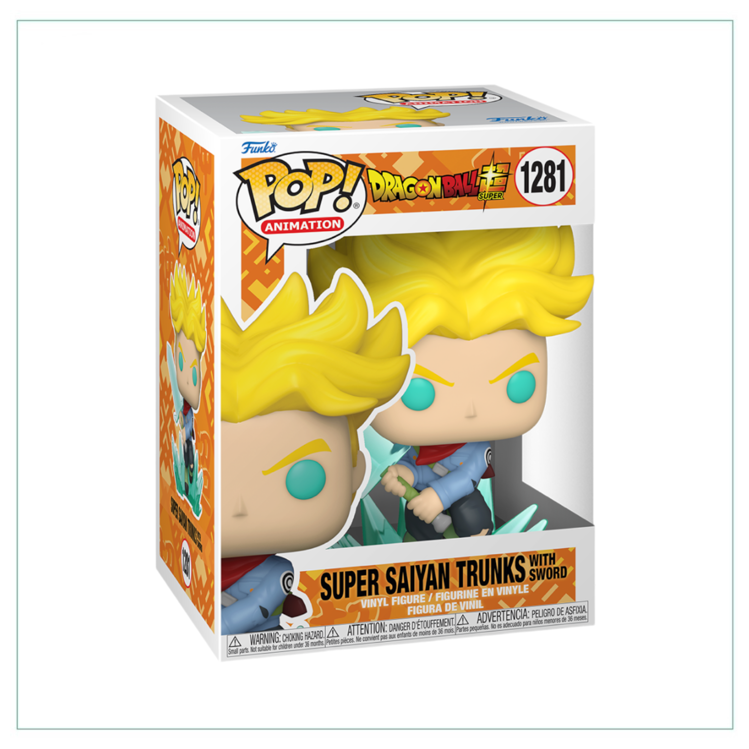 Super Saiyan Trunks Funko Pop! figure holding a sword, featuring vibrant colors and detailed design from Dragon Ball Z.