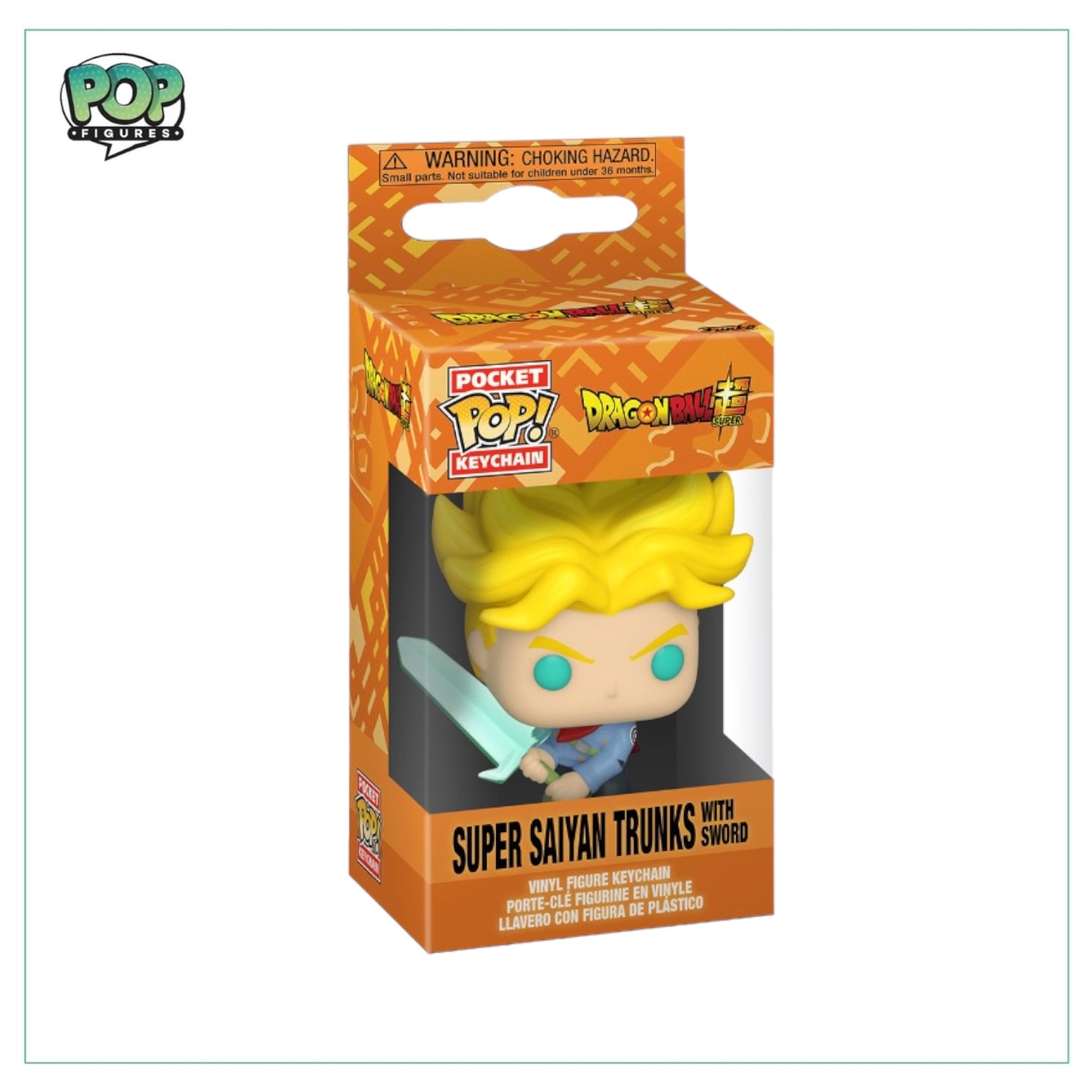 Super Saiyan Trunks stands confidently, wielding a sword, with a pocket on his outfit, showcasing his iconic look.
