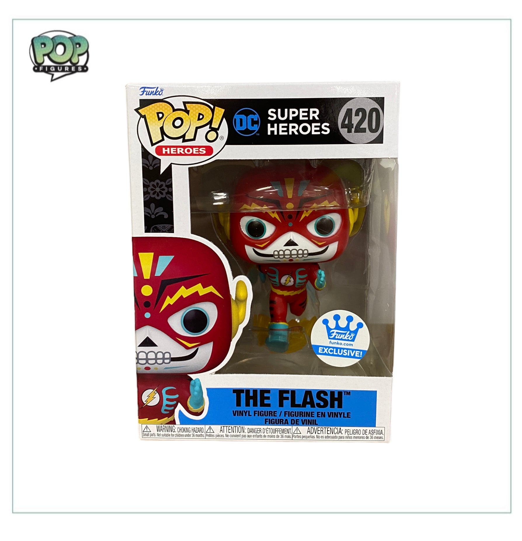 Funko Pop of The Flash #420, a DC Heroes character, featuring vibrant colors and a unique design, exclusive to Funko Shop.