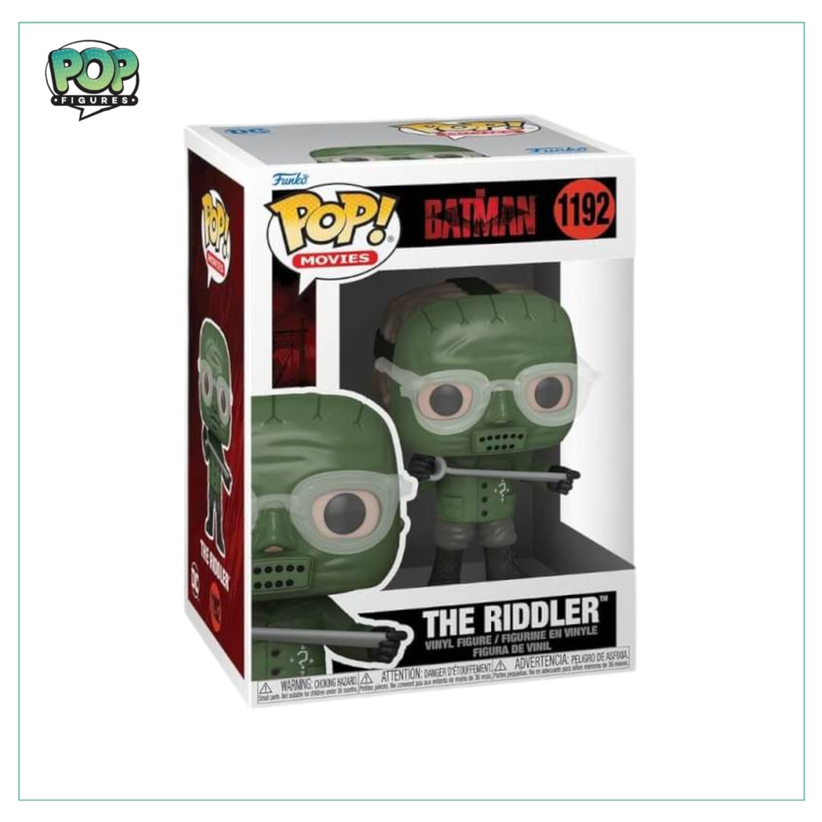 Funko Pop! figure of The Riddler from The Batman, featuring his signature green suit and question mark motif.