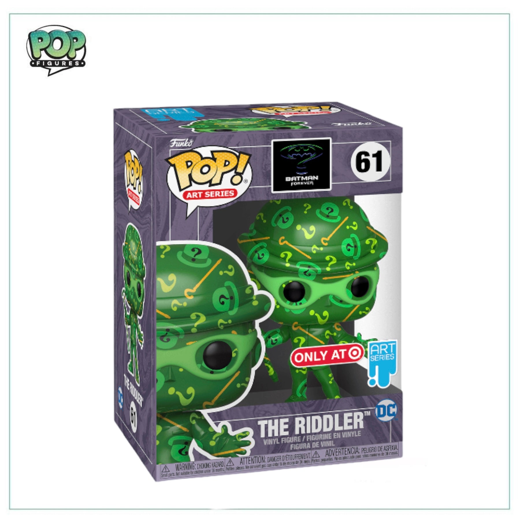 Funko Pop! Riddler from Batman Forever, Target Exclusive, featuring vibrant colors and detailed design in a collectible box.