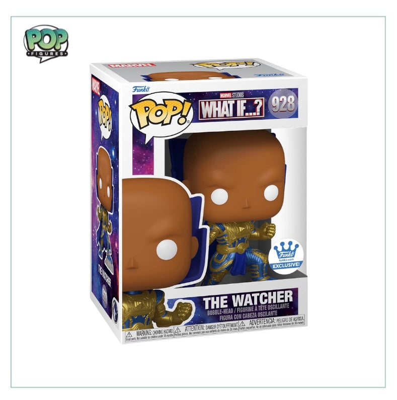 Funko Pop! The Watcher #928 from What If…?, showcasing the character in a vibrant, collectible design, exclusive edition.