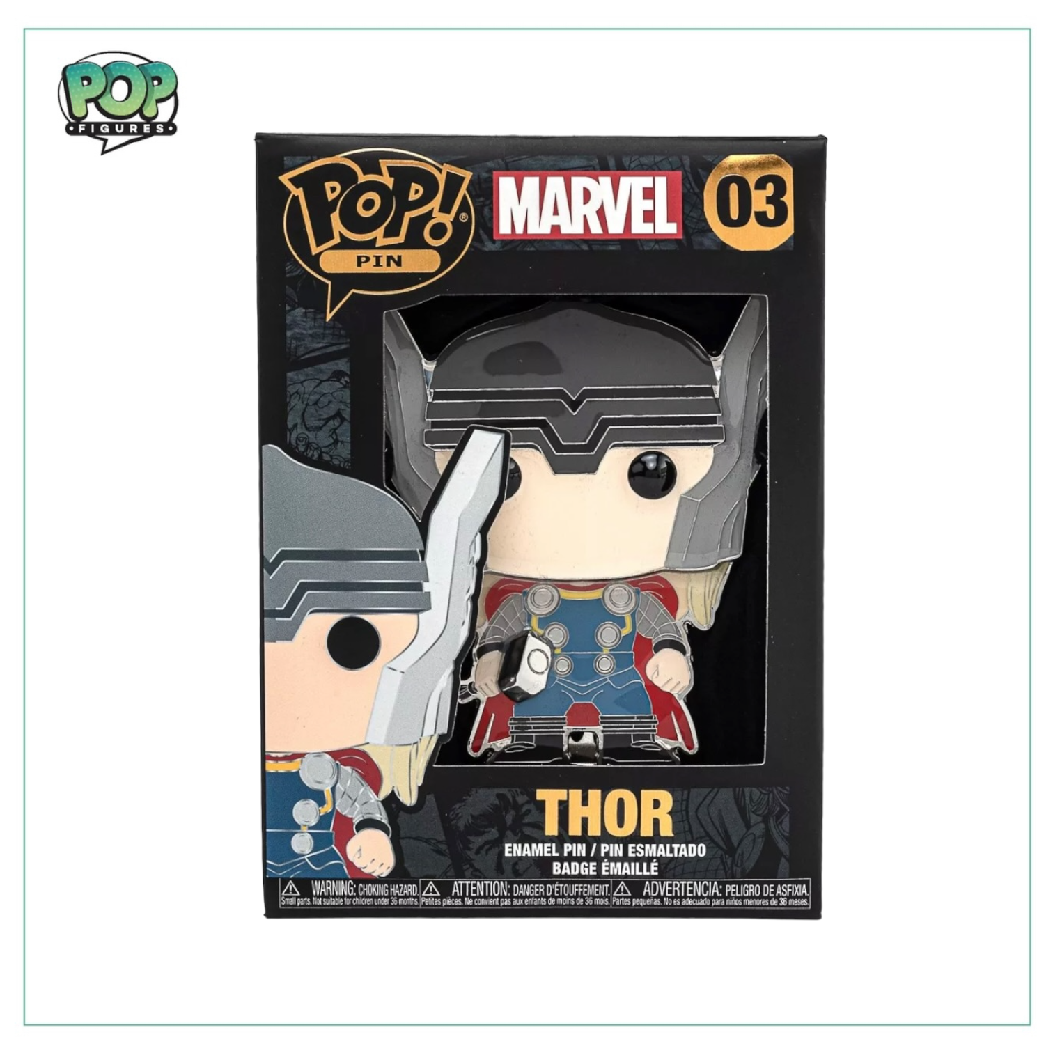 Marvel's Thor #03 Funko enamel pin, showcasing Thor with his hammer, great for adding to your pin collection!
