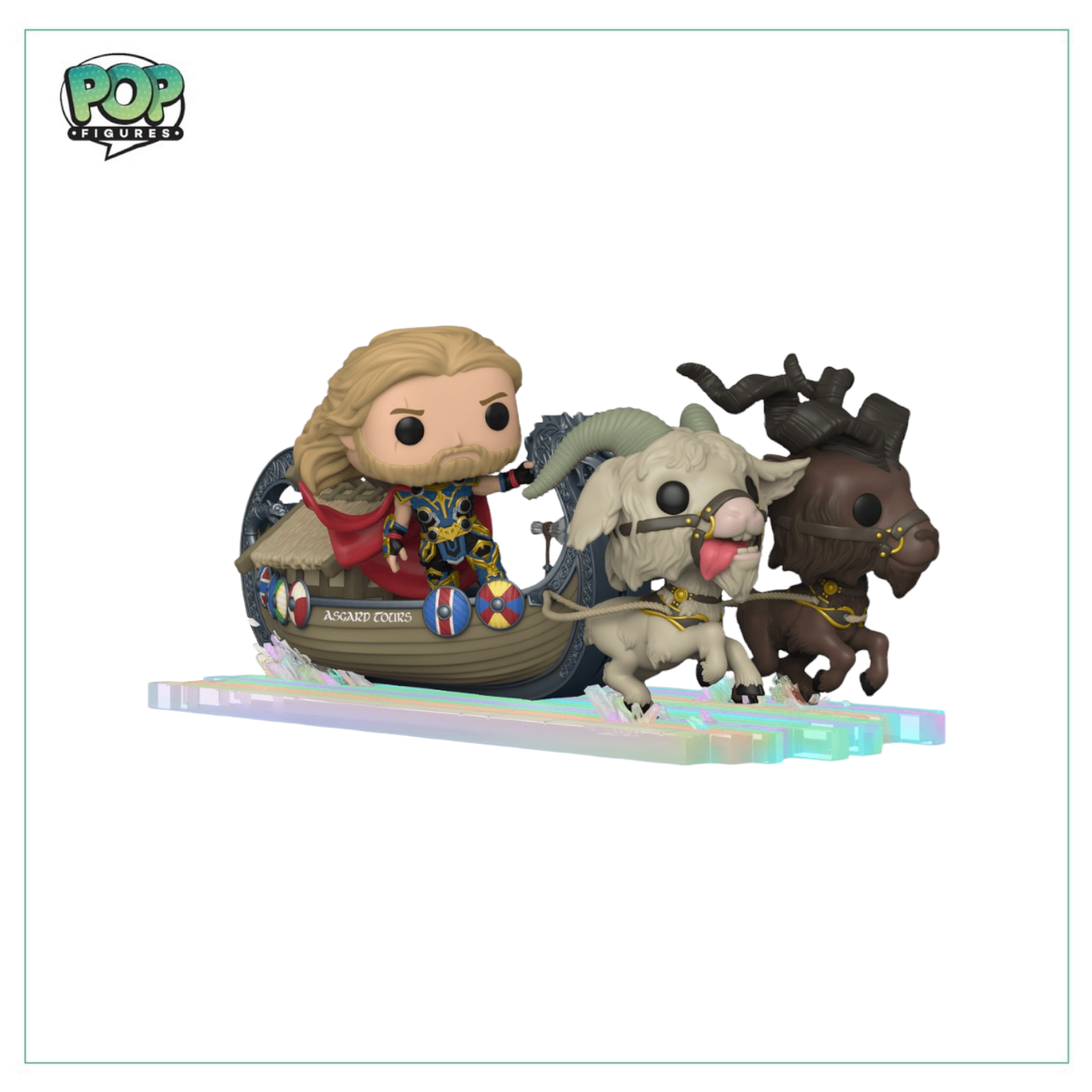 Thor Funko Pop! on the Goat Boat, inspired by Thor: Love & Thunder, showcasing his iconic look and playful style.