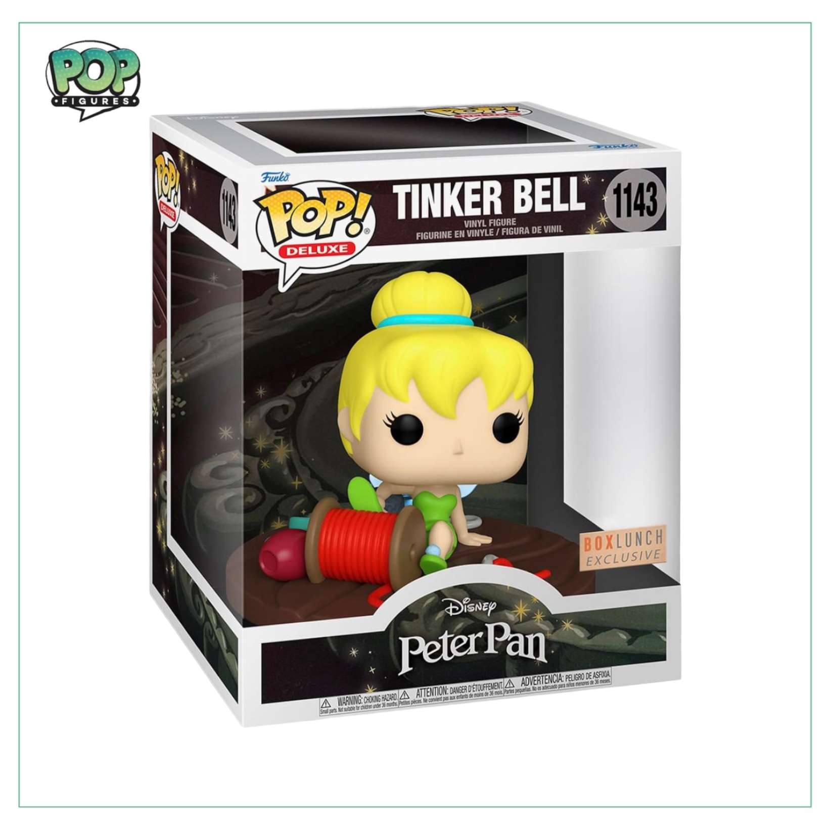 Tinker Bell #1143 Deluxe Funko Pop! figure from Peter Pan, exclusive to Box Lunch, featuring her iconic green dress and wings.
