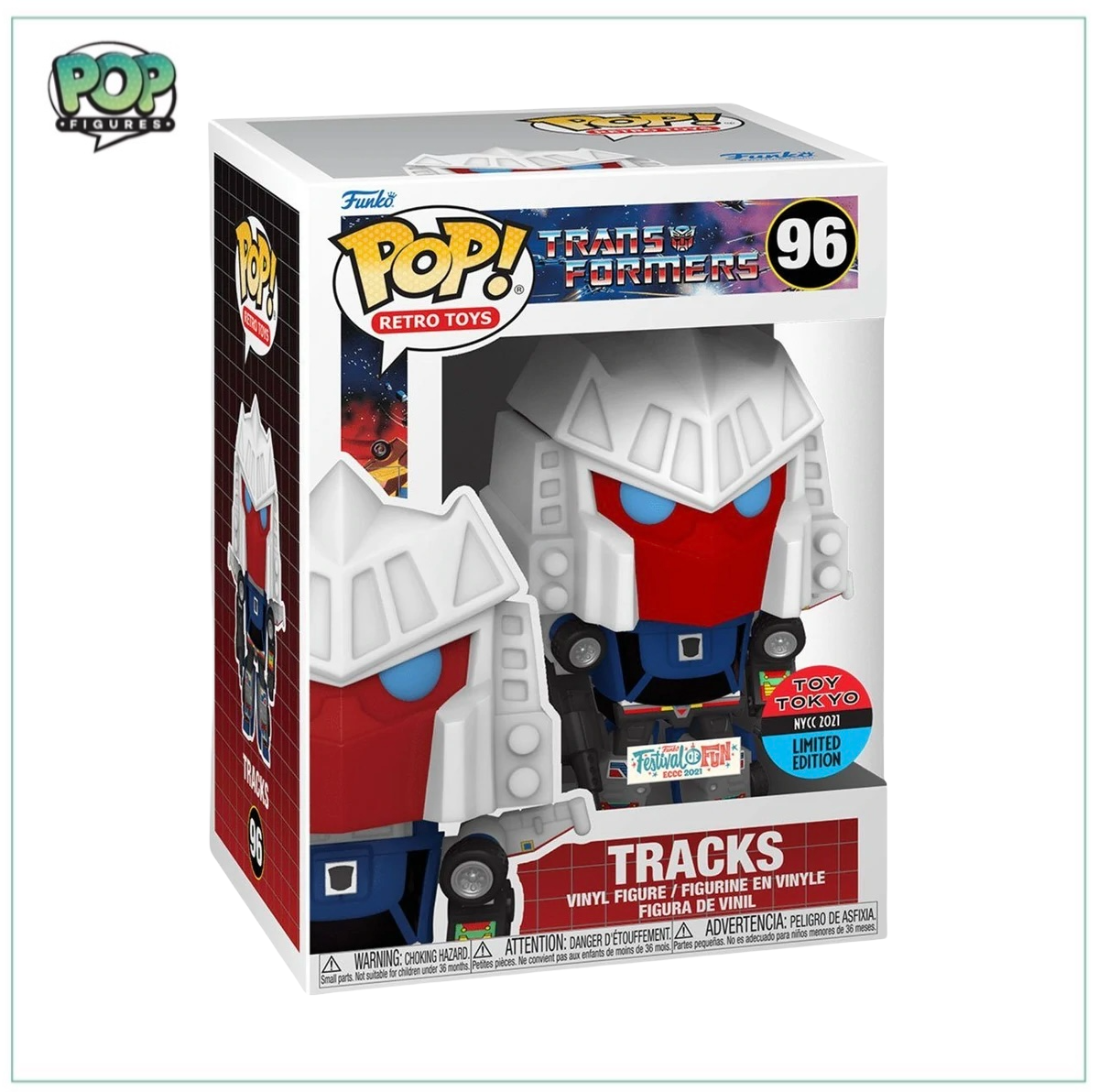 Funko Pop! Tracks #96 from Transformers, exclusive to NYCC Toy Tokyo 2021 Festival of Fun, featuring vibrant colors and details.