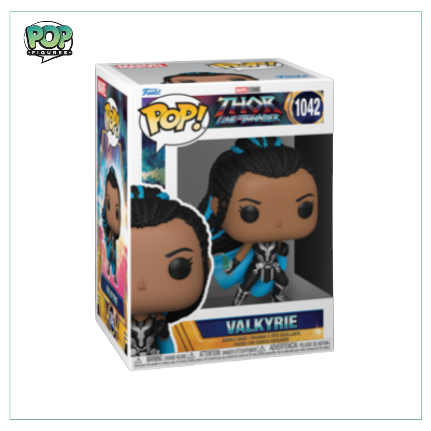 Valkyrie Funko Pop! #1042 from Thor: Love and Thunder, showcasing her fierce look with armor and a sword.