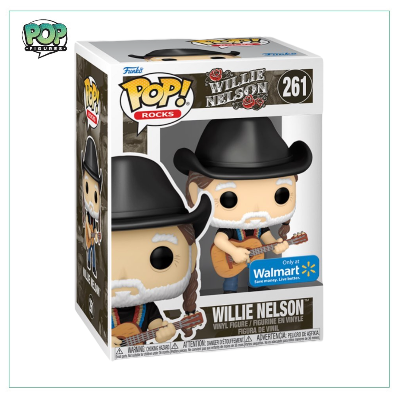 Funko Pop! figure of Willie Nelson, numbered #261, featuring a Walmart Exclusive design in vibrant colors.