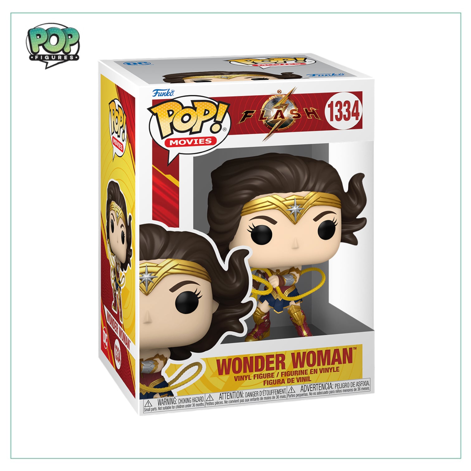 Wonder Woman #1334 Funko Pop! showcases her in a stylish design, capturing the essence of The Flash with bright colors.