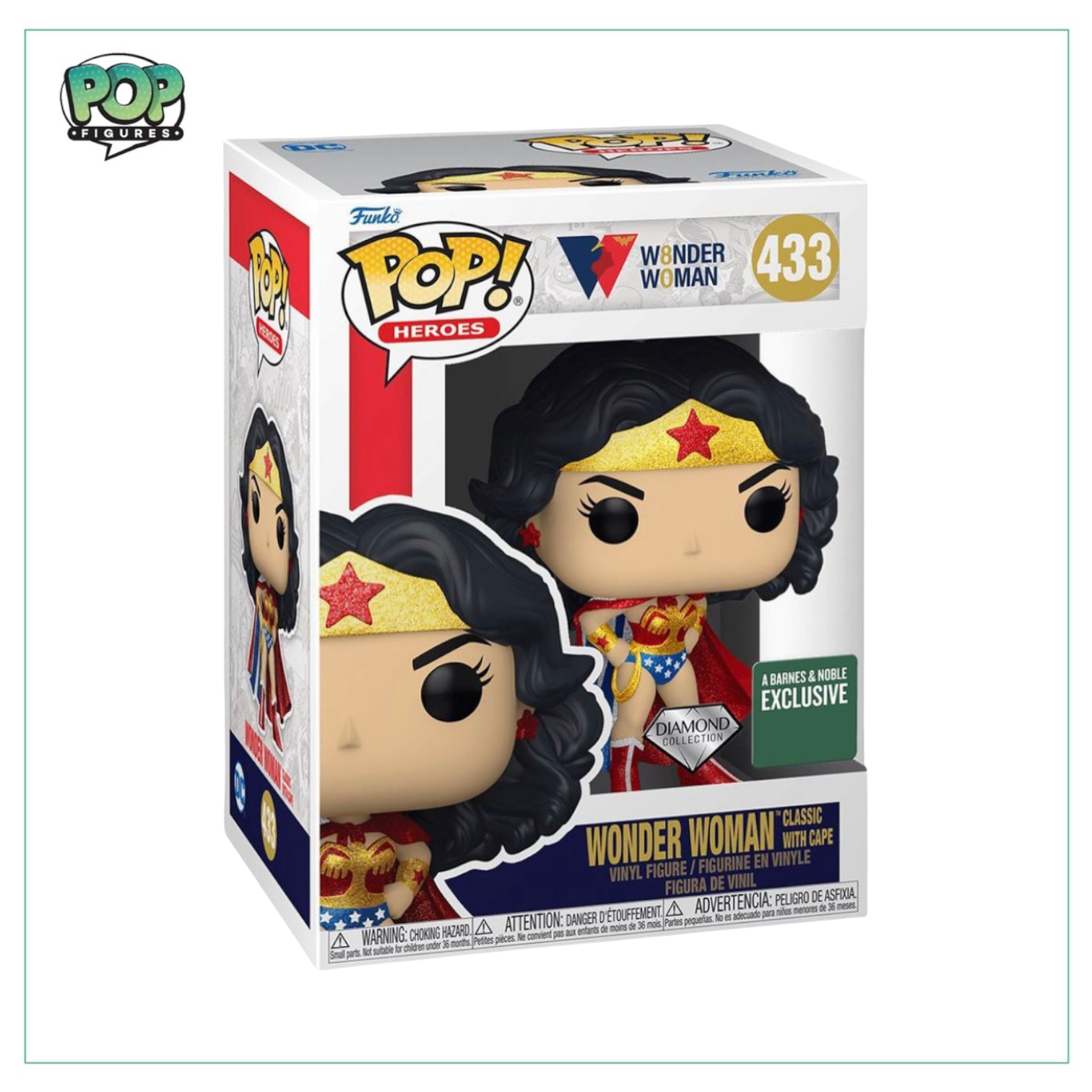 Classic Wonder Woman Funko Pop! with cape, part of the Diamond Collection, exclusive to Barnes & Noble.