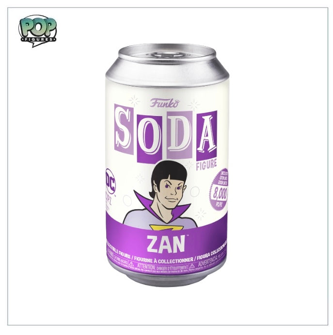 Funko Soda vinyl figure of Zan from DC, limited edition of 8000 pieces, with a chance to find a rare chase variant.