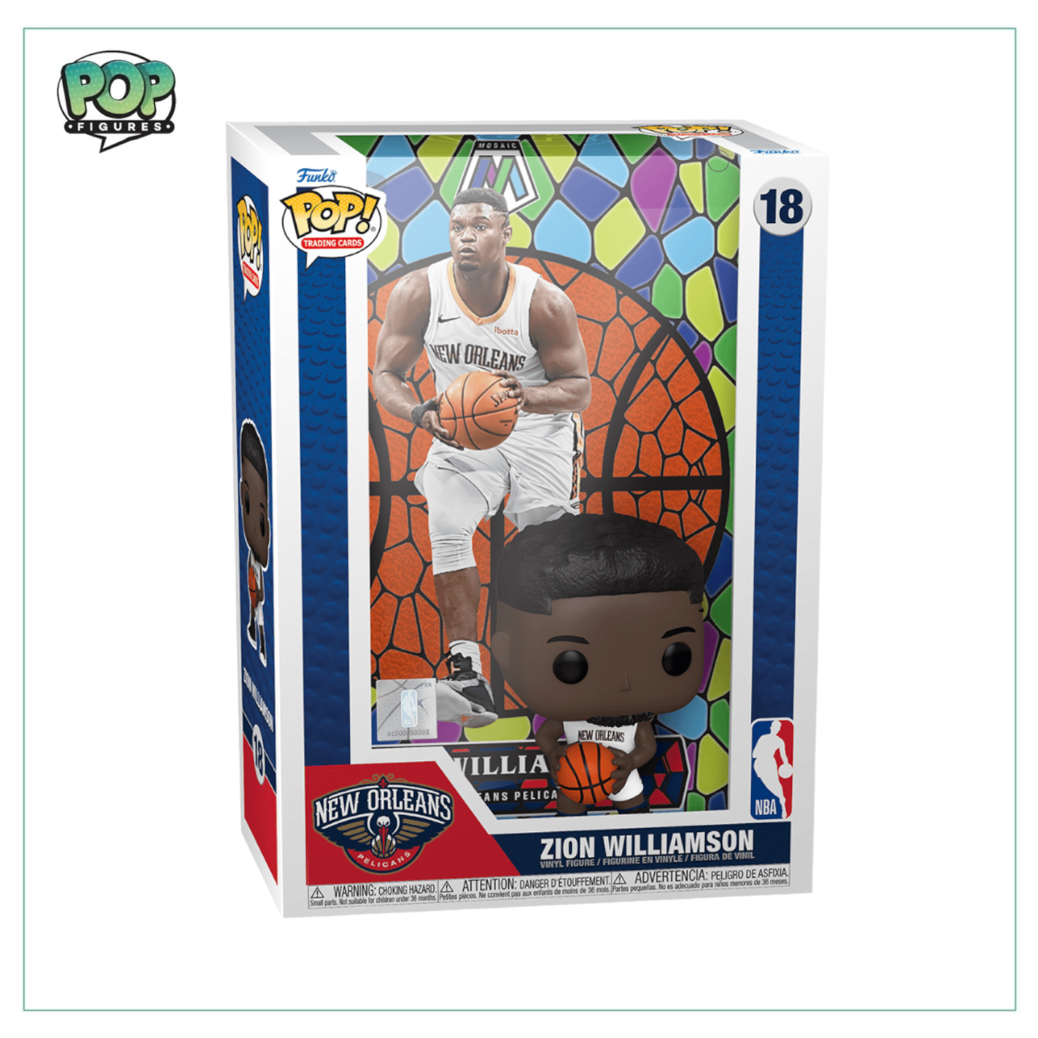 Funko POP! figure of Zion Williamson #18, featuring vibrant colors and detailed design, perfect for collectors and fans.