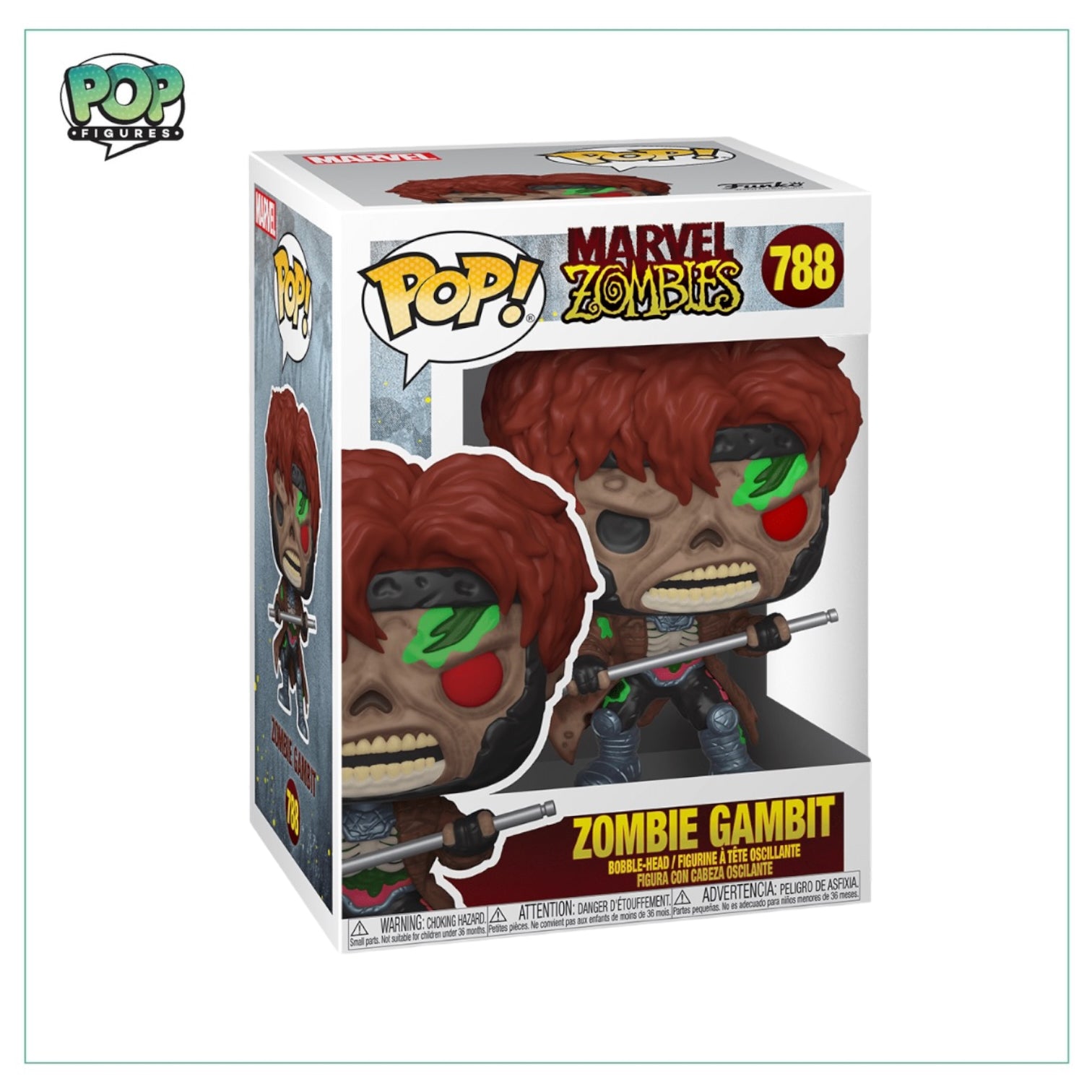 Funko Pop! figure of Zombie Gambit from Marvel Zombies, featuring a detailed zombie design and vibrant colors.