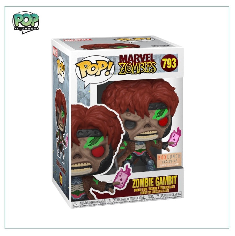 Glow-in-the-dark Funko Pop! #793 Zombie Gambit from Marvel Zombies, a Box Lunch exclusive collectible figure.