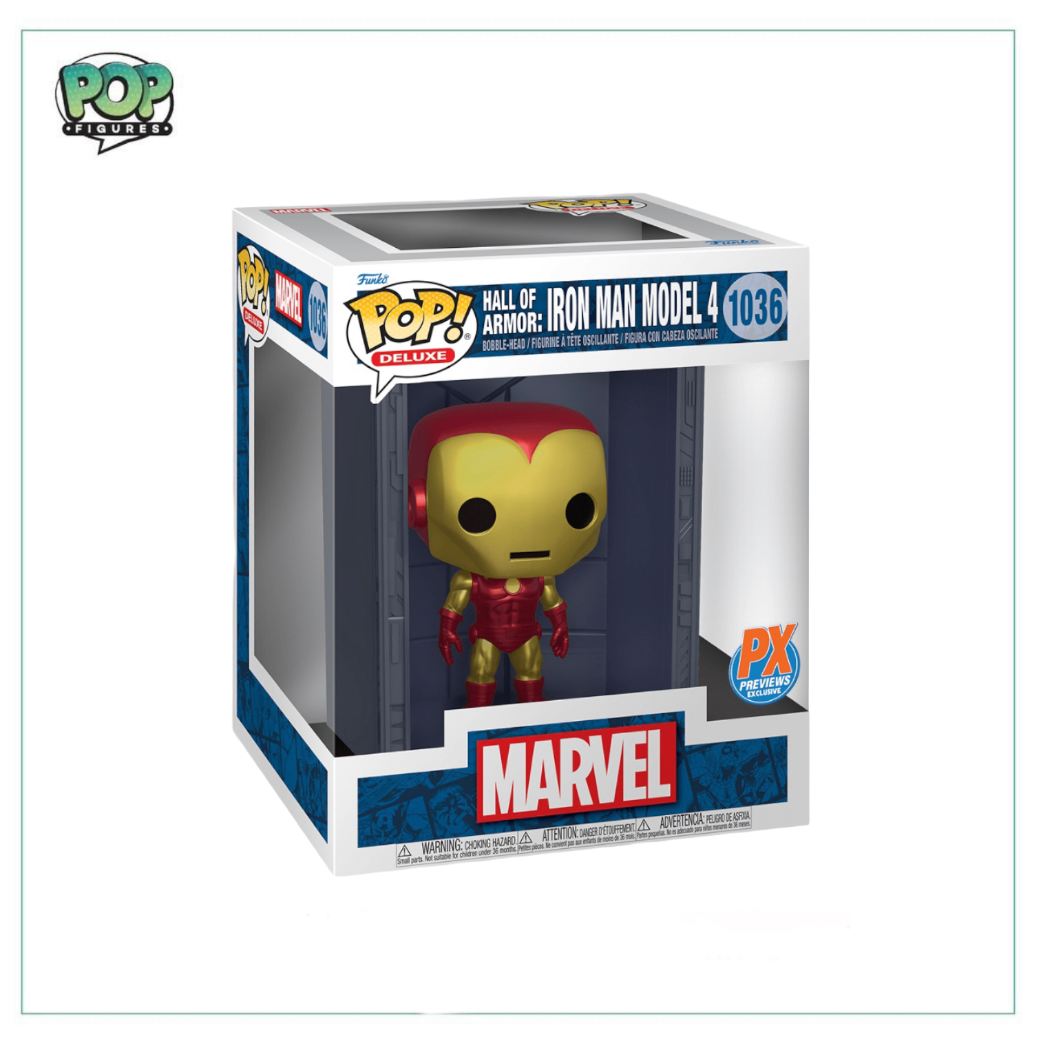 Hall Of Armor: Iron Man Model 4 (Metallic) #1036 Deluxe Funko Pop! Marvel - PX Previews Exclusive