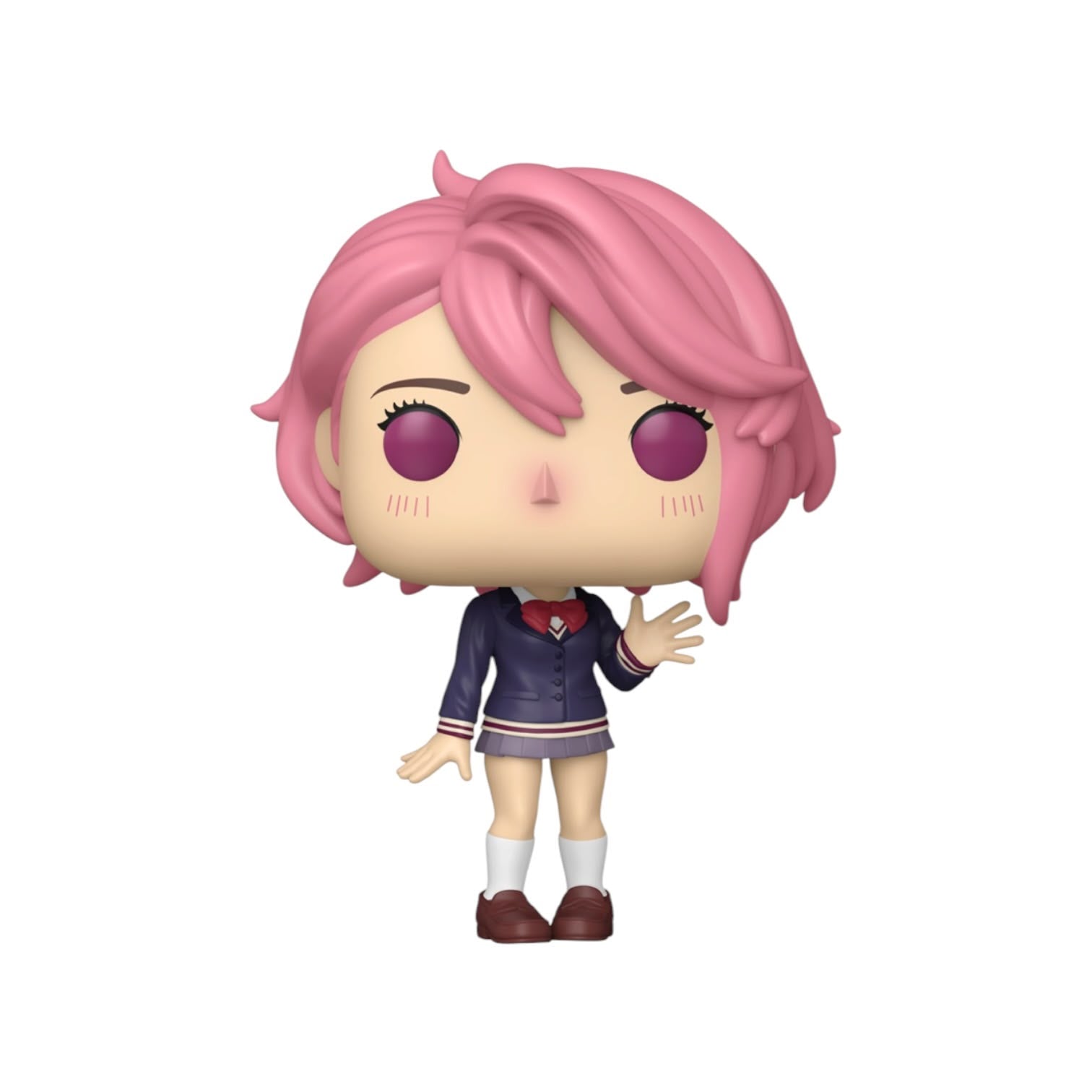Funko Pop! vinyl figure with pink hair and school uniform on a white background