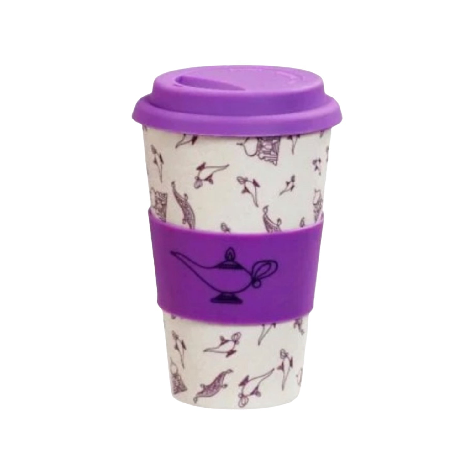 Disney's Aladdin Bamboo Funko travel mug, showcasing vibrant designs, ideal for enjoying beverages while traveling.