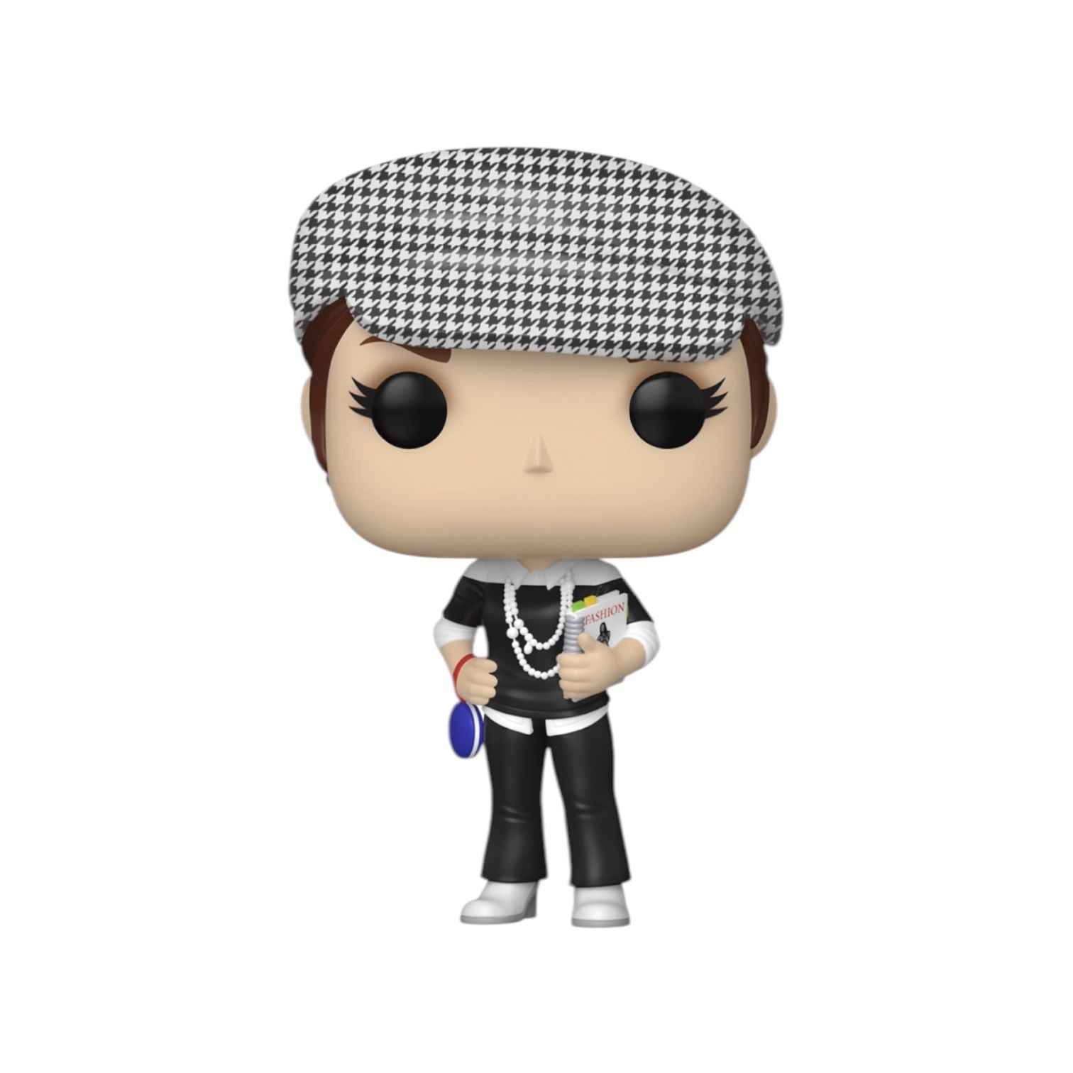Pop vinyl figure with checkered hat and outfit on a white background