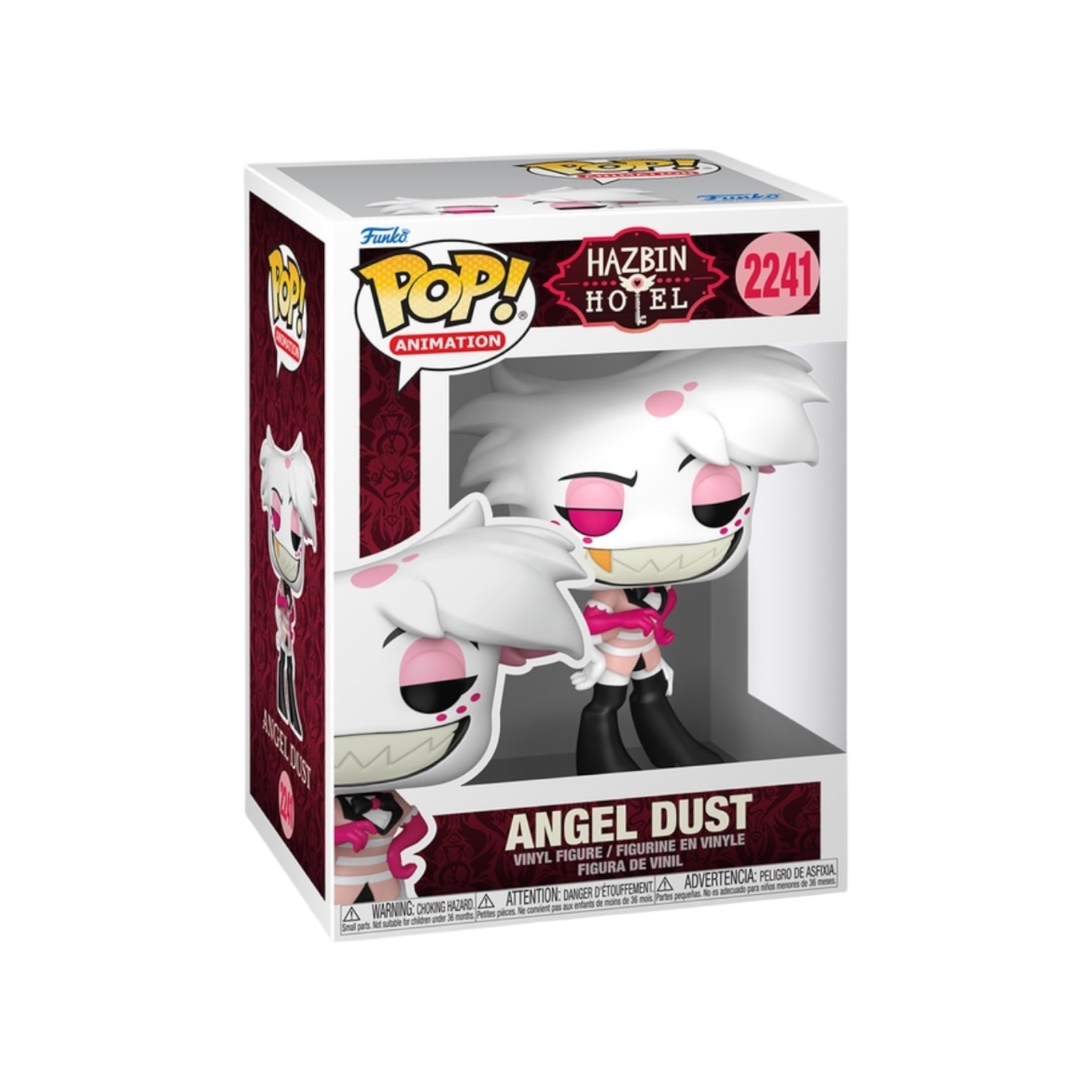 Funko Pop! vinyl figure of Angel Dust from Hazbin Hotel in packaging