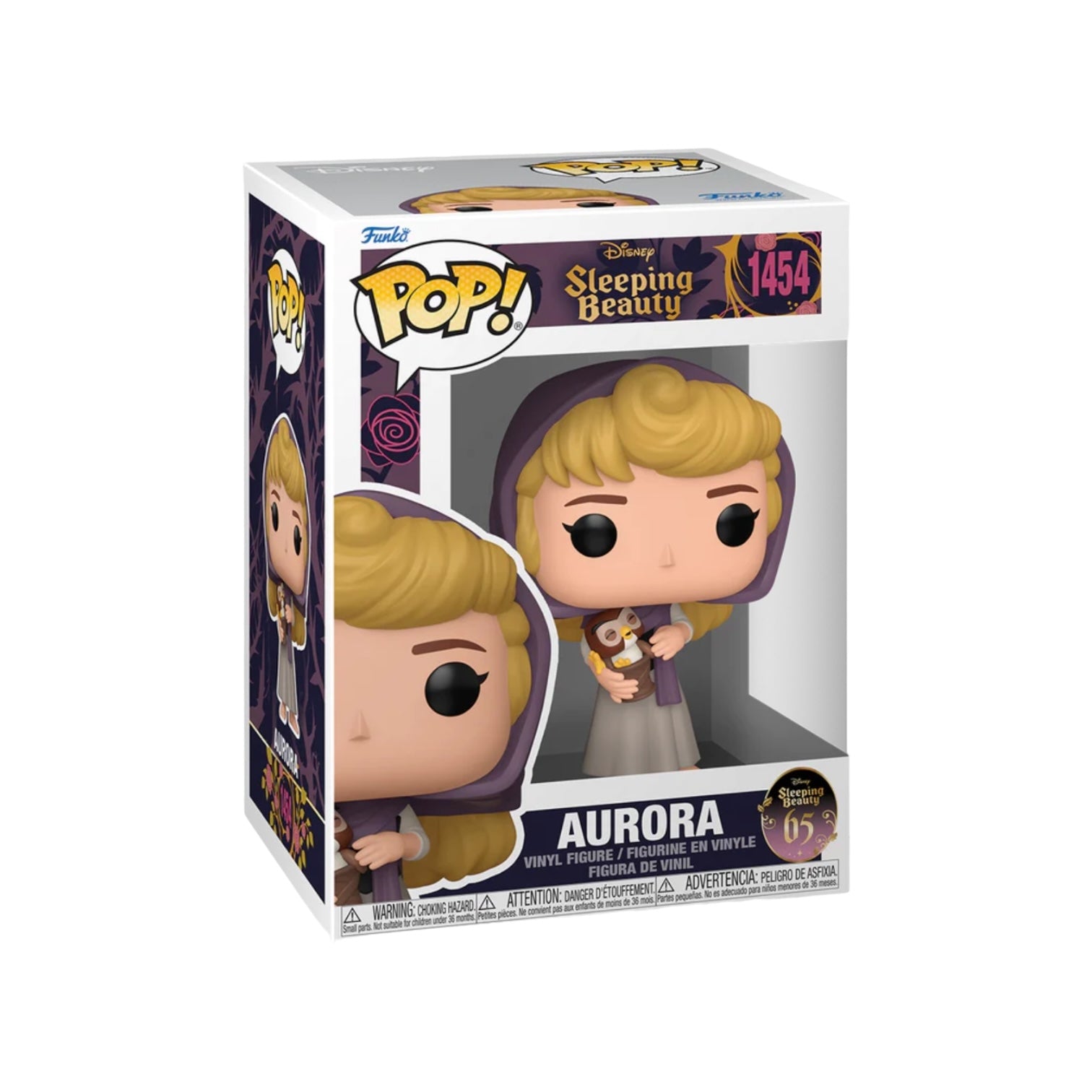  Funko Pop! figure of Aurora from Sleeping Beauty, holding an owl, celebrating the film's 65th anniversary.