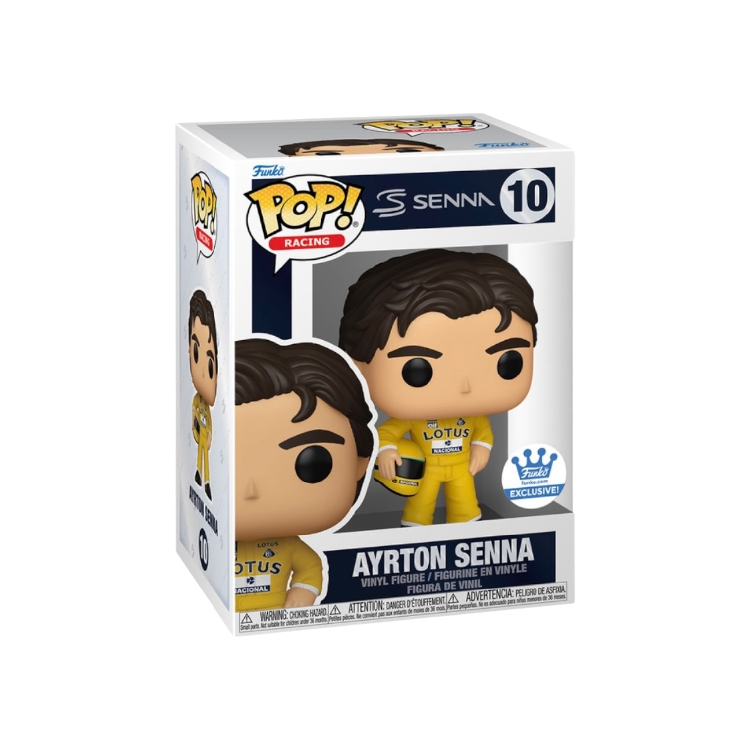 Funko Pop! Ayrton Senna figure packaging on a white background