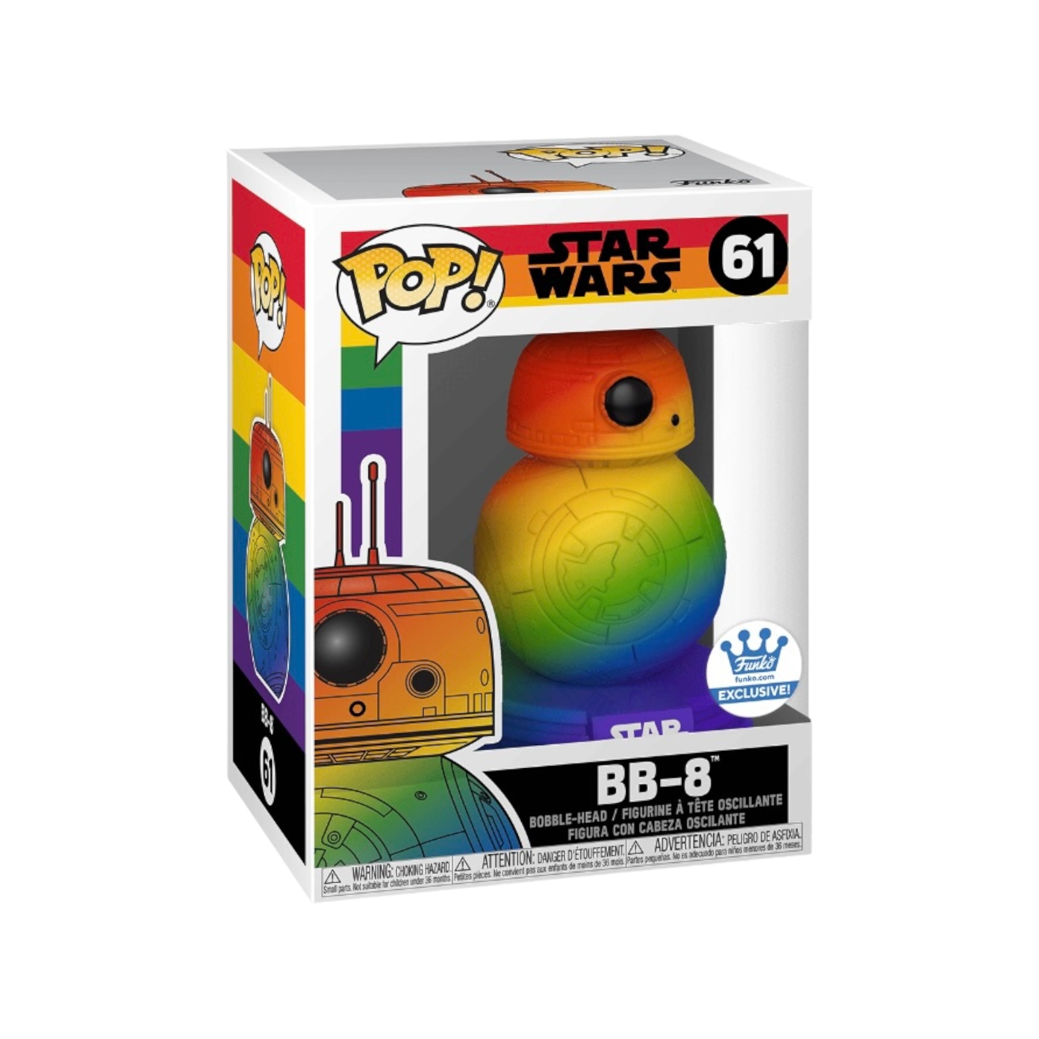 Colorful BB-8 Funko Pop! from Star Wars, featuring a rainbow design, exclusive to Funko Shop. Perfect for collectors!