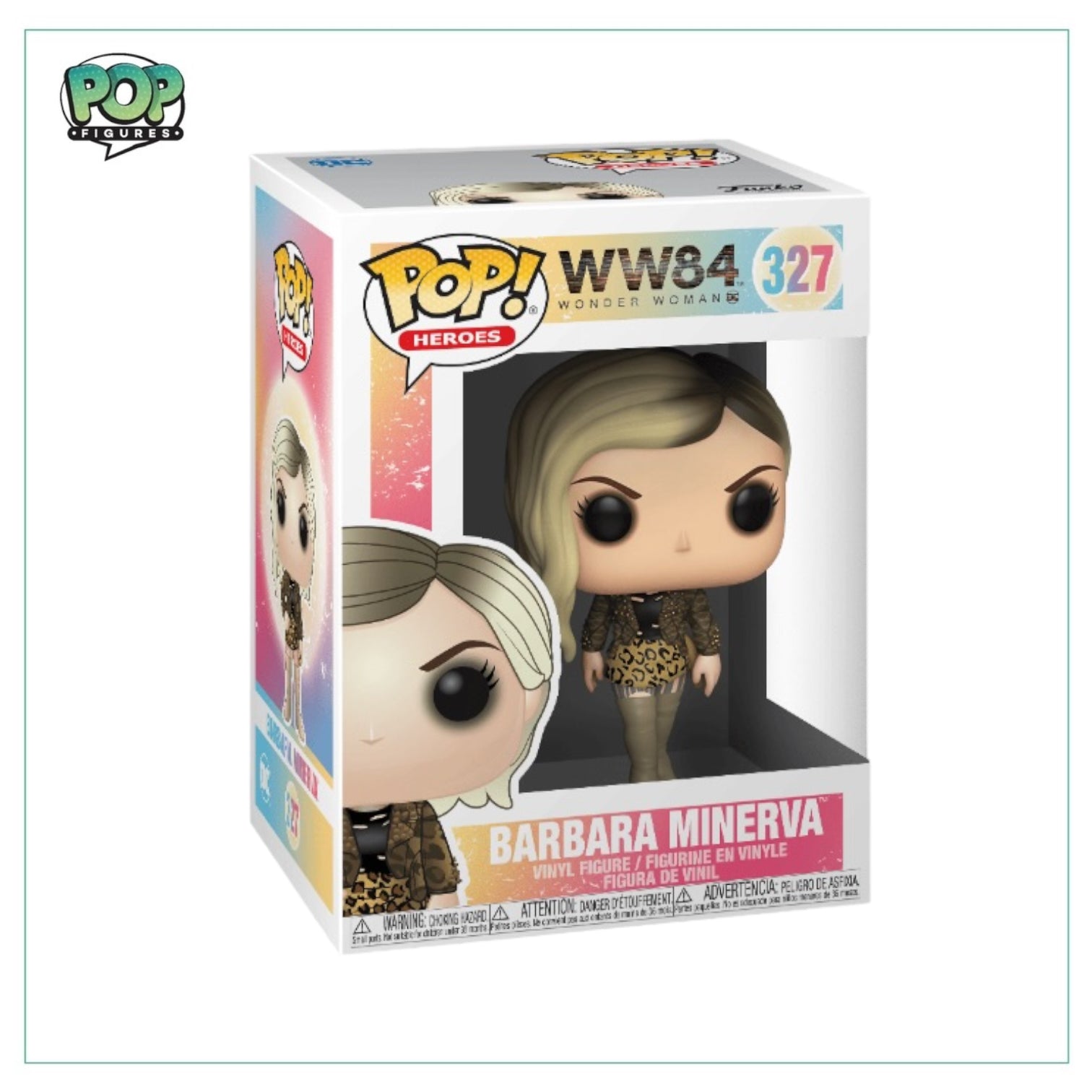 Funko Pop! figure of Barbara Minerva from WW84, featuring her signature outfit and fierce expression.