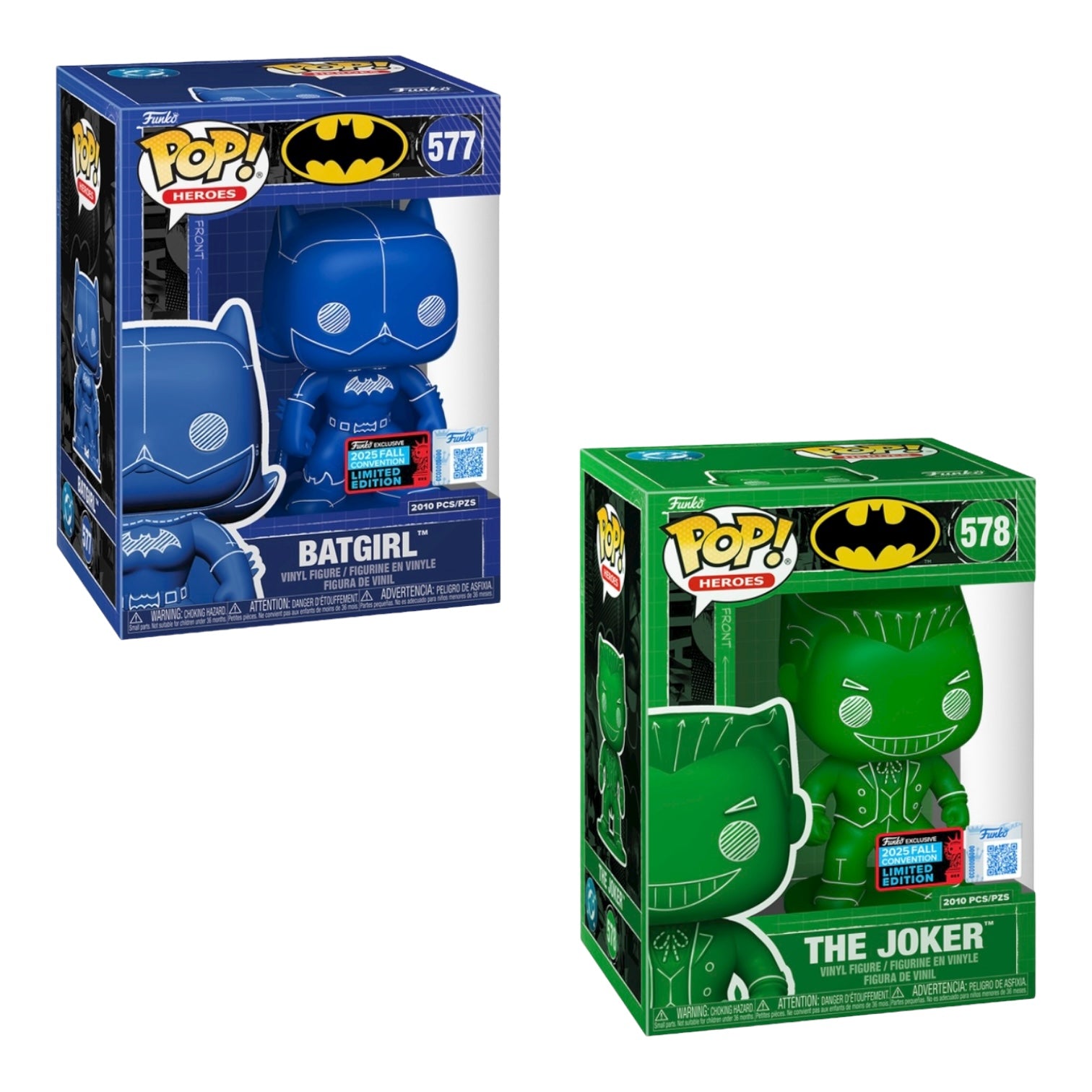 Batgirl #577 (Blue Blueprint Deco) &amp; The Joker 578 (Green Blueprint Deco) Funko Pop! Bundle - Heroes - NYCC 2025 Shared Exclusive LE2010 Pcs - Sealed Boxes