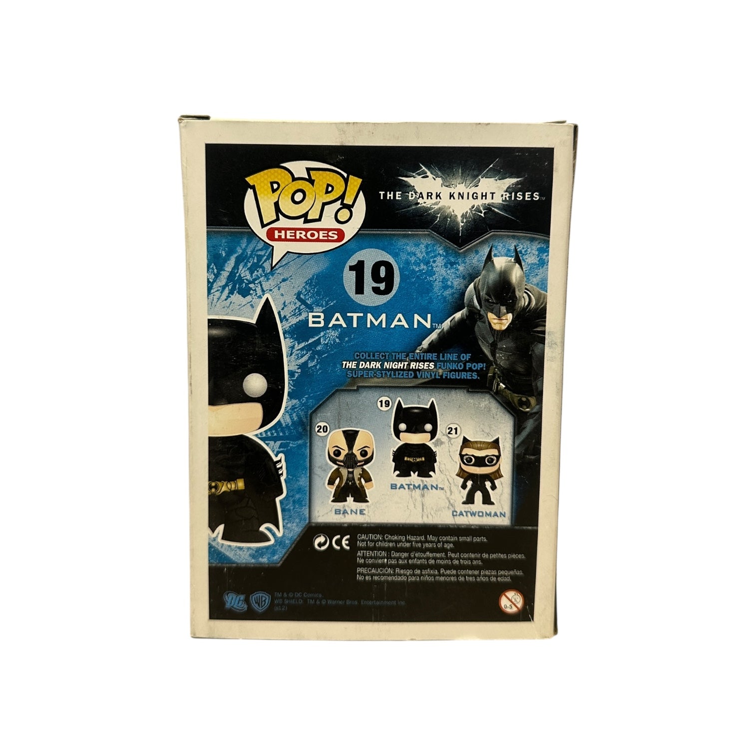 Funko Pop! Heroes packaging for Batman from The Dark Knight Rises on a white background