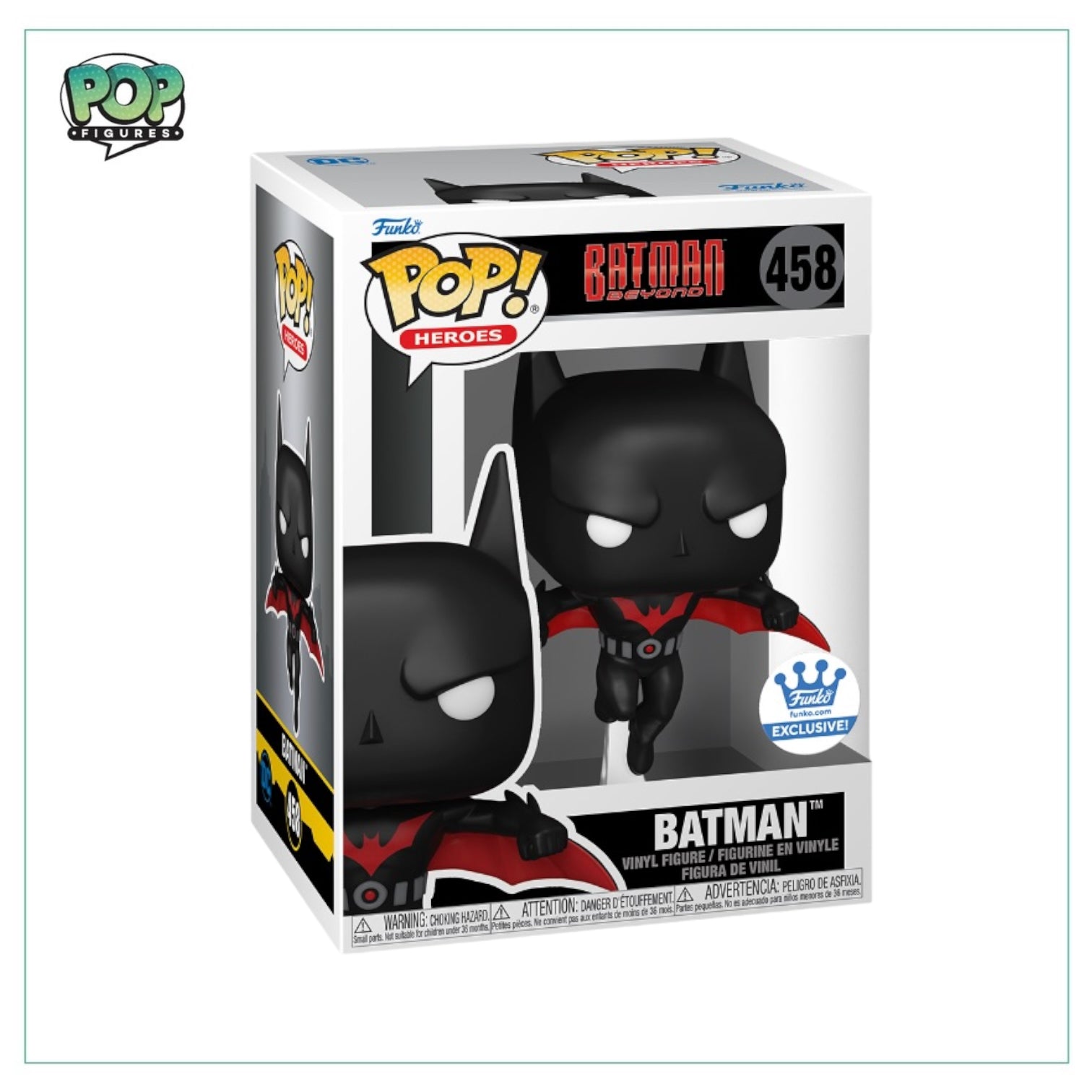 Funko Pop! figure of Batman Beyond from Batman #458, featuring a sleek design and vibrant colors, exclusive edition.