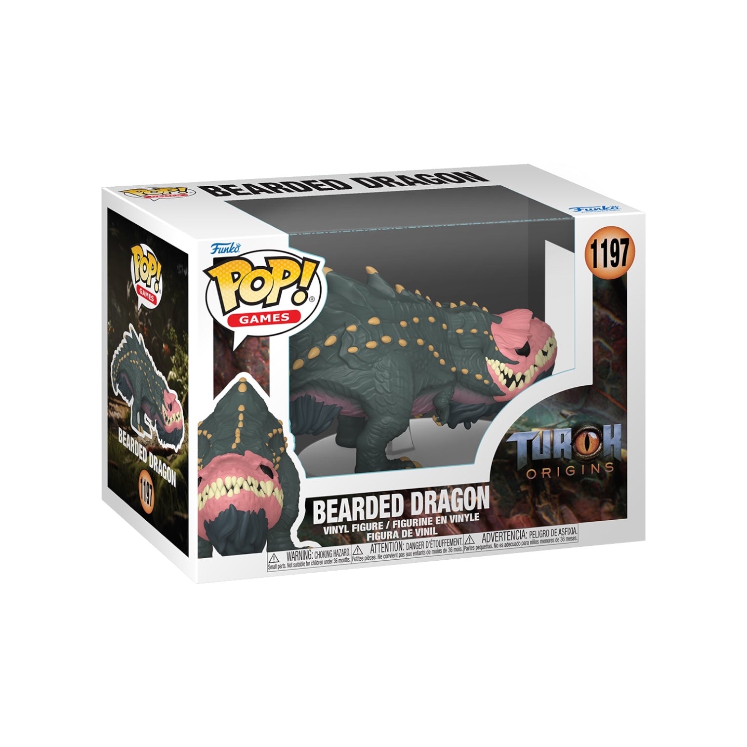 Funko Pop! vinyl figure packaging of a bearded dragon with 'Turk' branding on a white background.