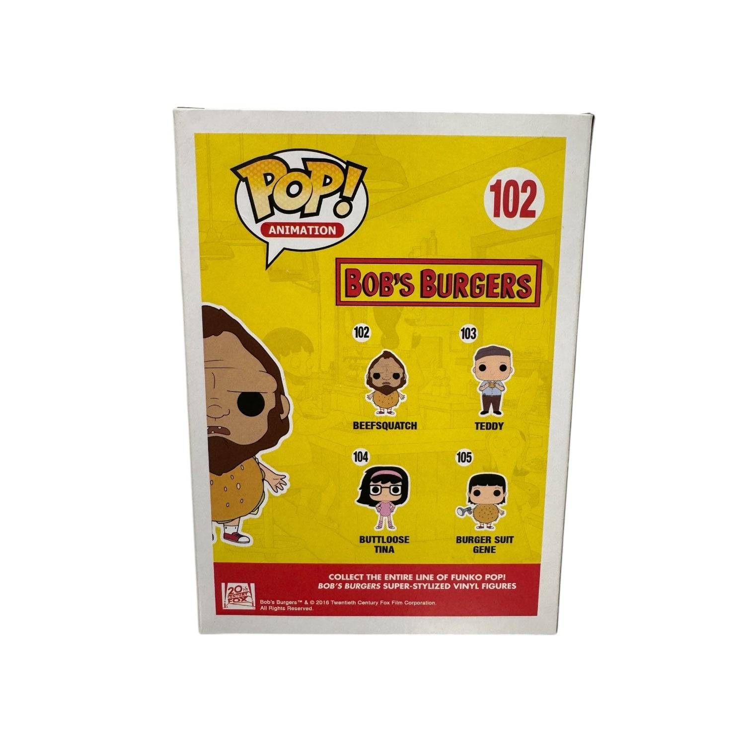 Beefsquatch Bob's Burgers Funko Pop! #102 - Back of the box. 