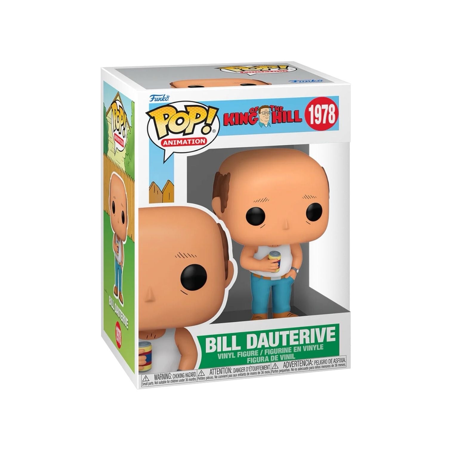 Bill Dauterive 1978 Funko Pop  : wearing a white vest top and blue jeans hold a can in his hand 
