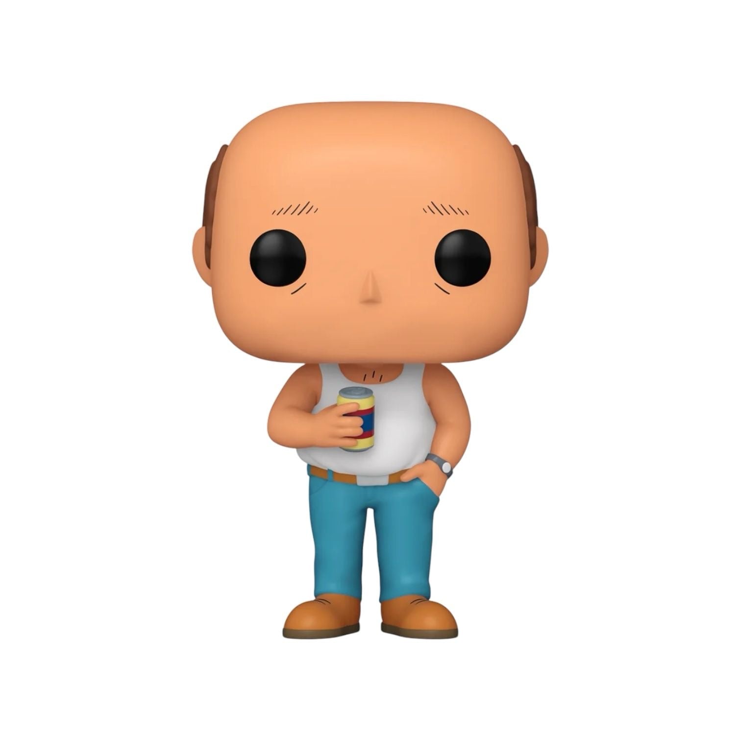 Bill Dauterive 1978 Funko Pop  : wearing a white vest top and blue jeans hold a can in his hand 