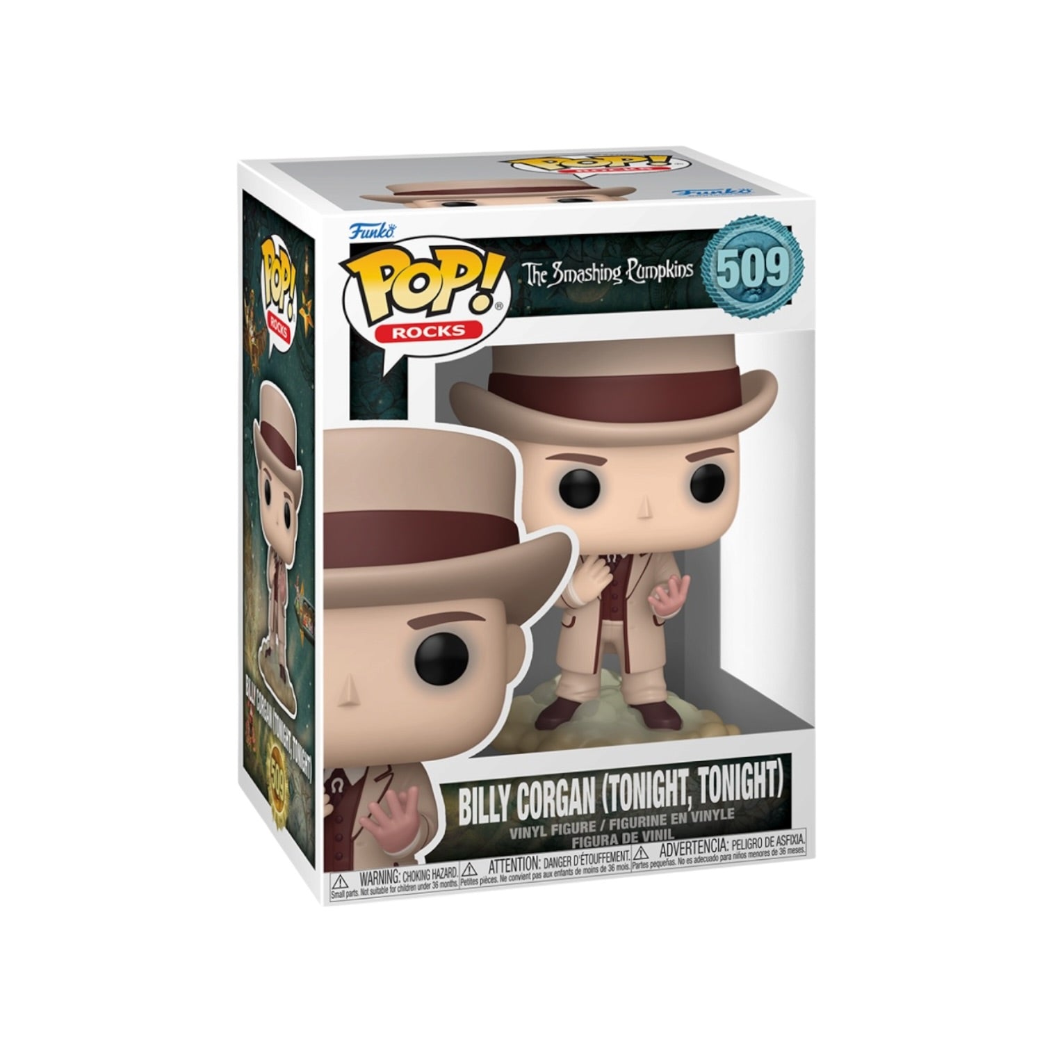 Funko Pop! Rocks vinyl figure of Billy Corgan from 'The Straightforward Pumpkins' (Tonight, Tonight #509), shown in its original window box packaging against a white background.