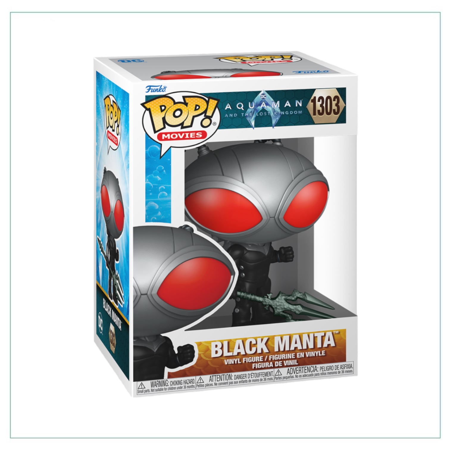 Black Manta #1303 Funko Pop! figure from Aquaman & The Lost Kingdom, showcasing the iconic villain in vibrant detail.