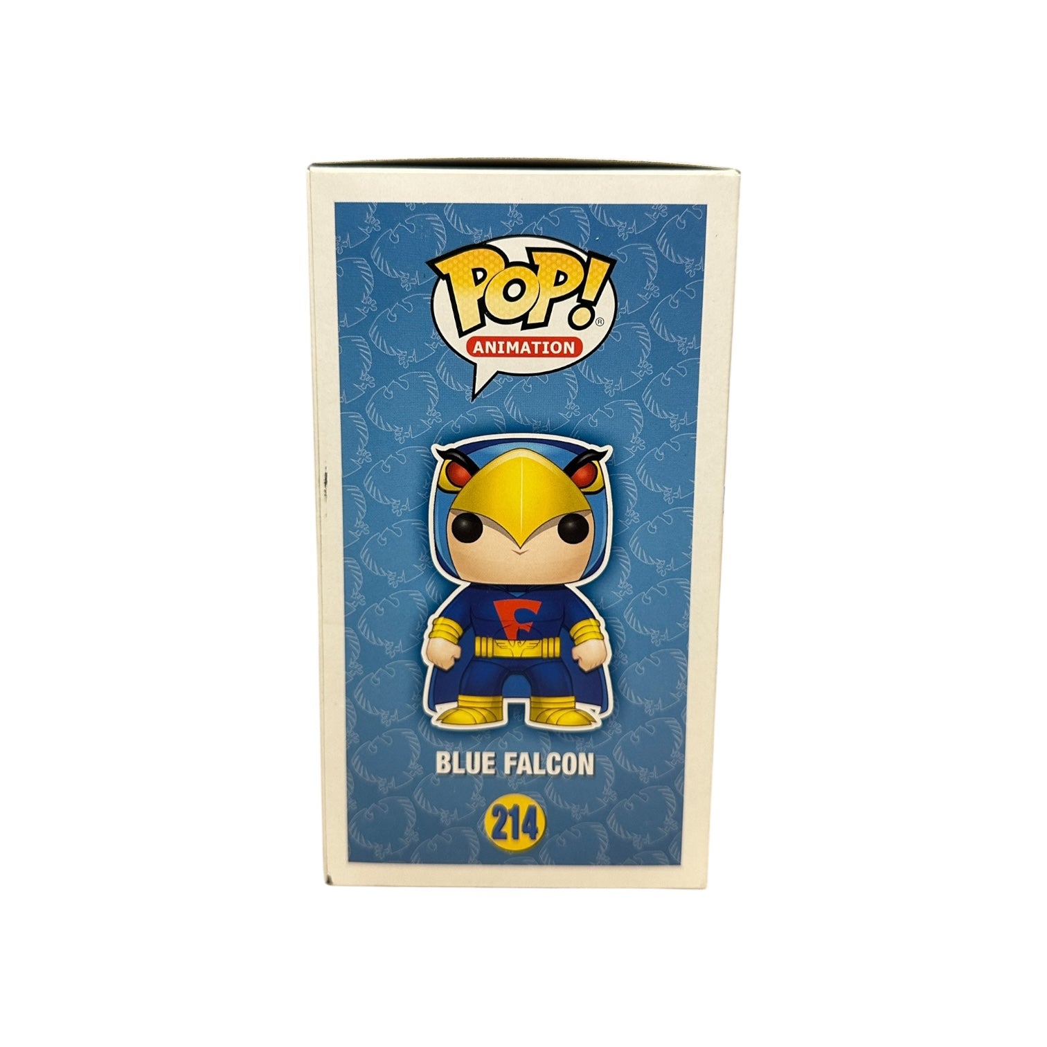 Funko pop! vinyl of Blue Falcon side of the box