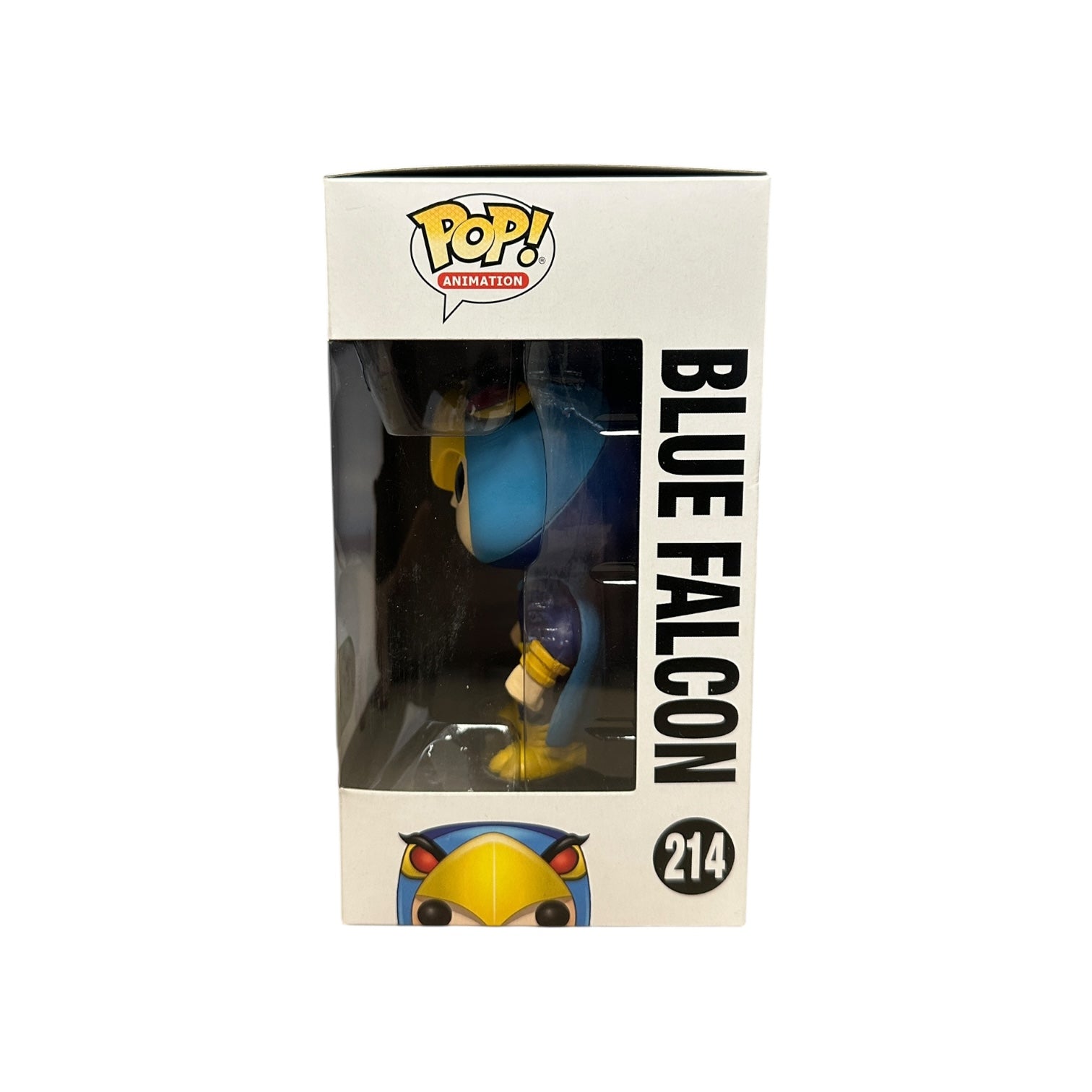 Funko Pop! vinyl of Blue Falcon window side of the box