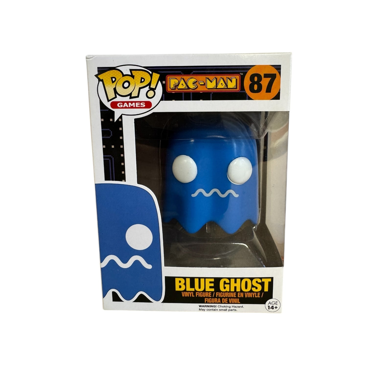 Funko Pop! #87 Blue Ghost from Pac-Man, condition 8.75/10, showcasing the character in a collectible vinyl figure.